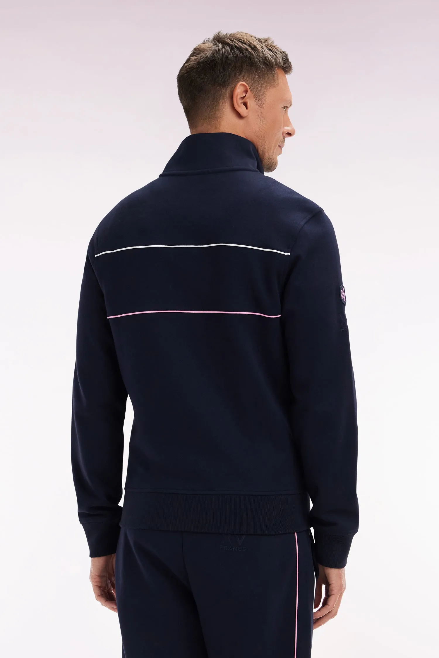 Sweatshirt zippé en coton stretch marine passepoil contrastés coupe droite sold by Eden Park product image thumbnail 4