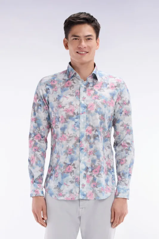 Chemise en coton ciel à imprimé floral coupe ajustée made by Eden Park