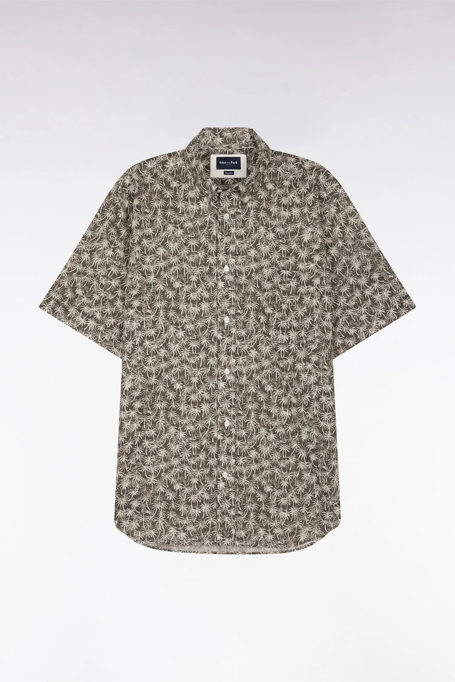 Chemise à manches courtes en coton kaki à microimprimé palmiers coupe droite sold by Eden Park product image thumbnail 2