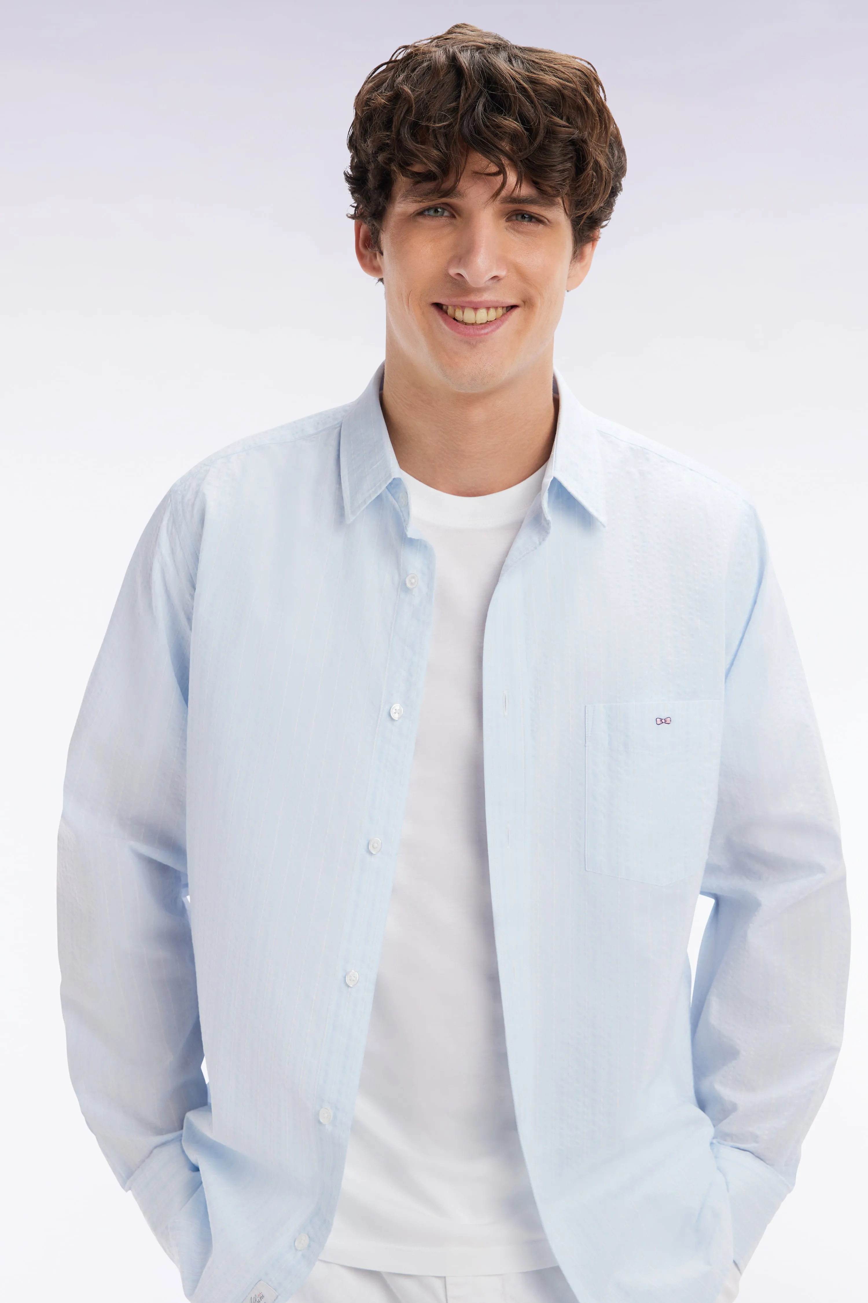 Chemise en coton seersucker rayée ciel coupe droite sold by Eden Park product image thumbnail 2