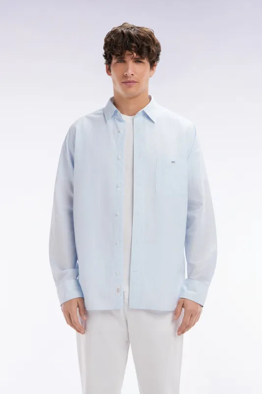 Chemise en coton seersucker rayée ciel coupe droite made by Eden Park