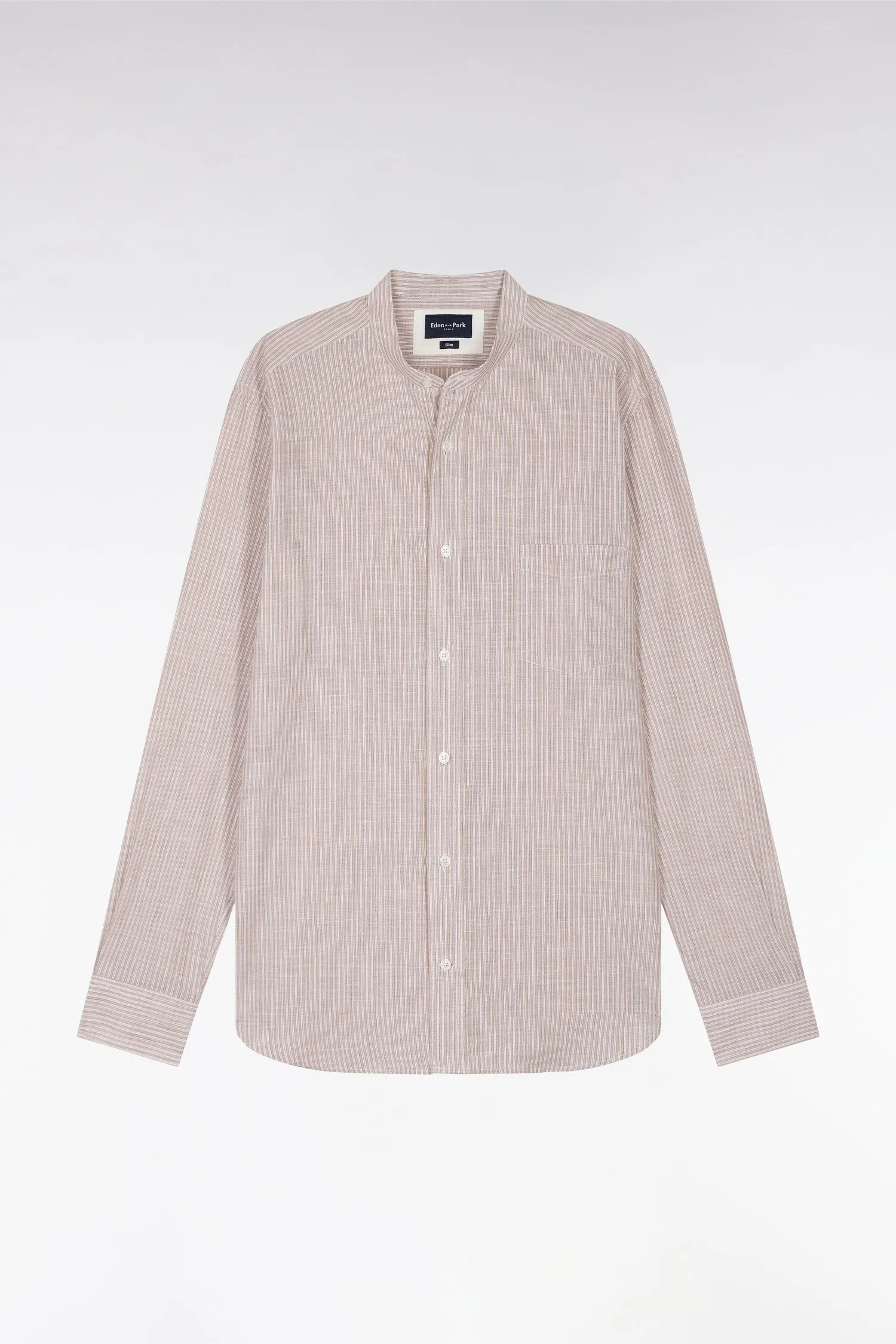 Chemise en coton et lin rayée beige à col Mao coupe ajustée sold by Eden Park product image thumbnail 2