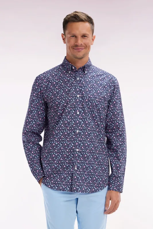 Chemise à micromotifs en coton marine coupe droite made by Eden Park