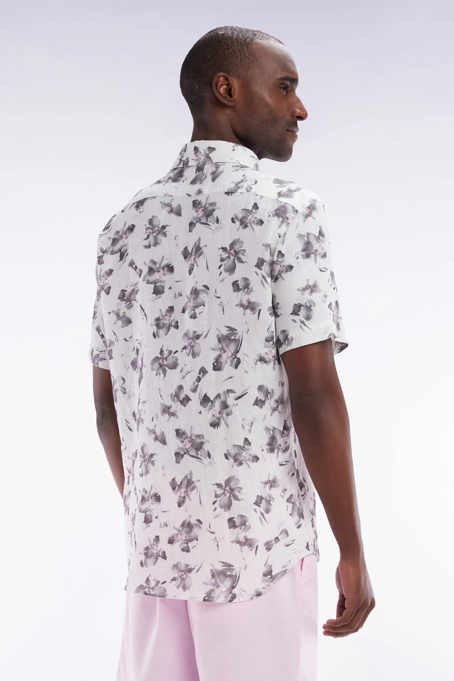 Chemise à manches courtes en lin écru à imprimé floral gris coupe ajustée sold by Eden Park product image thumbnail 4