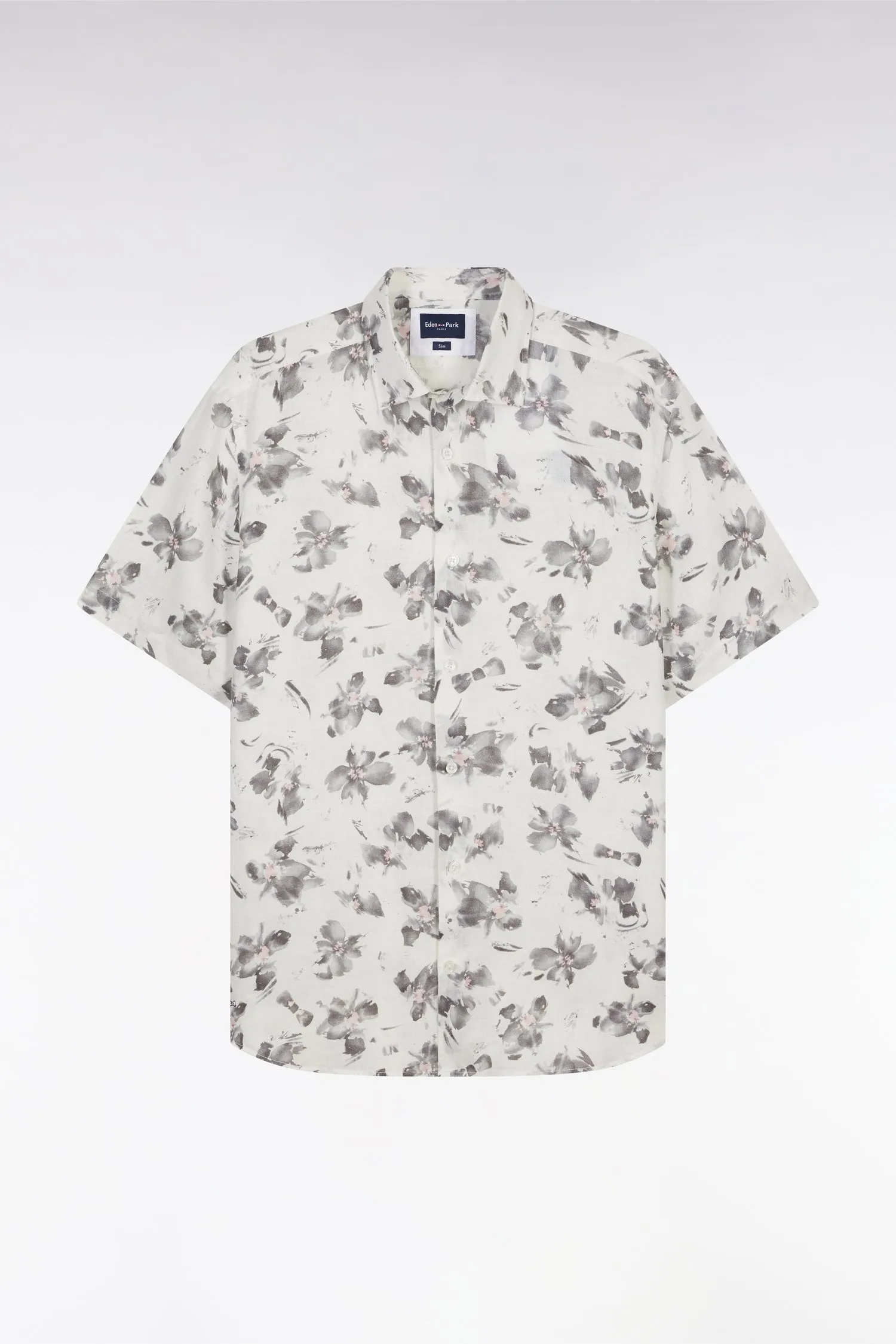 Chemise à manches courtes en lin écru à imprimé floral gris coupe ajustée sold by Eden Park product image thumbnail 2