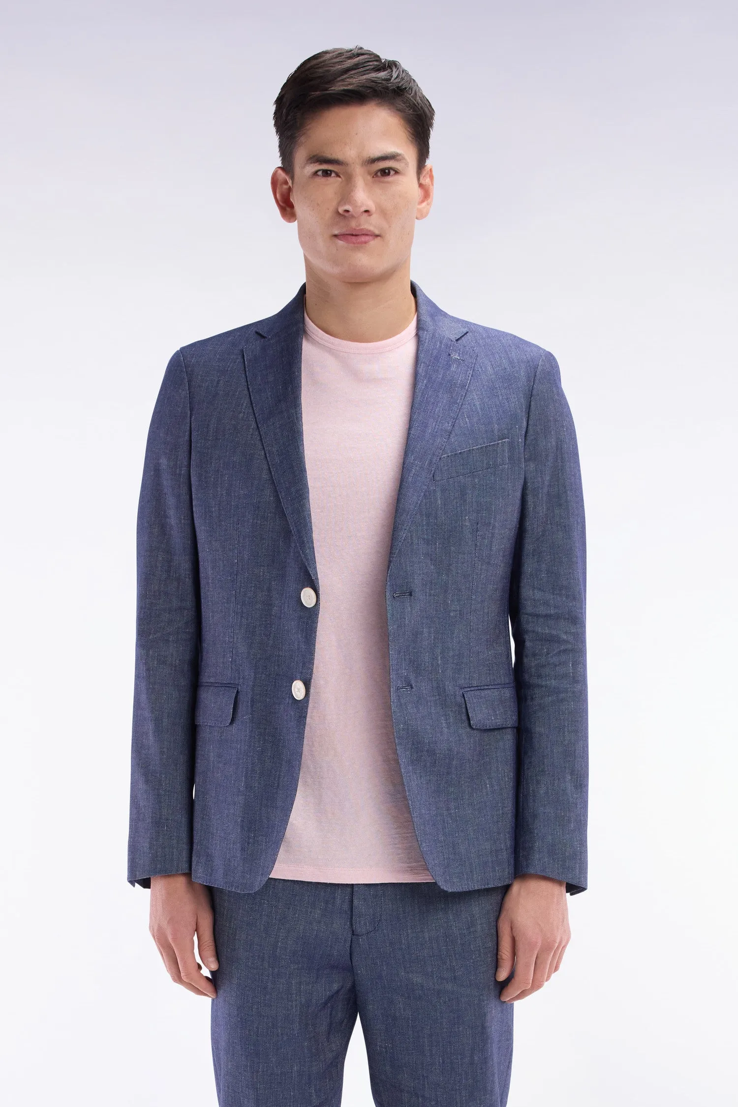 Veste de costume en lin et coton stretch marine sold by Eden Park