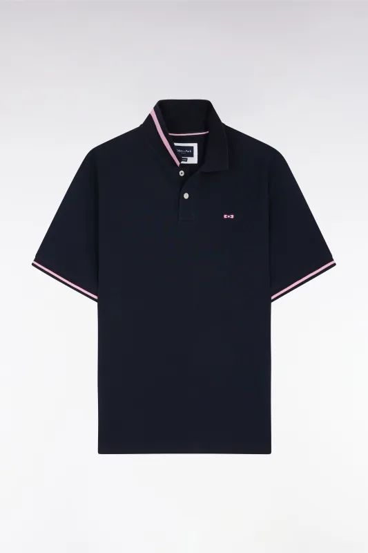 Polo à manches courtes en coton marine jacquard dos Eden Park coupe décontractée made by Eden Park