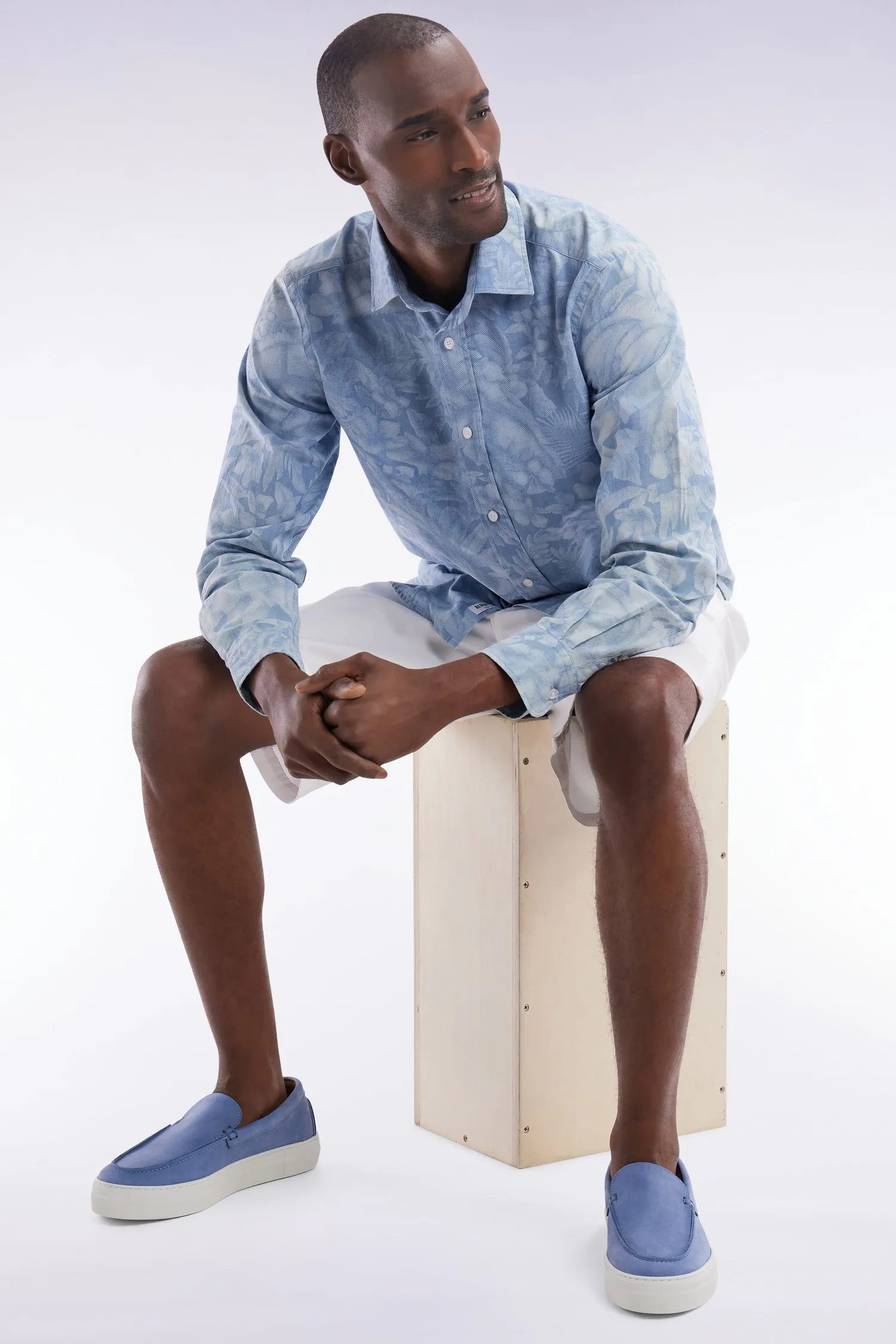 Chemise imprimée en chambray gris coupe ajustée sold by Eden Park product image thumbnail 3
