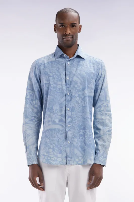 Chemise imprimée en chambray gris coupe ajustée made by Eden Park