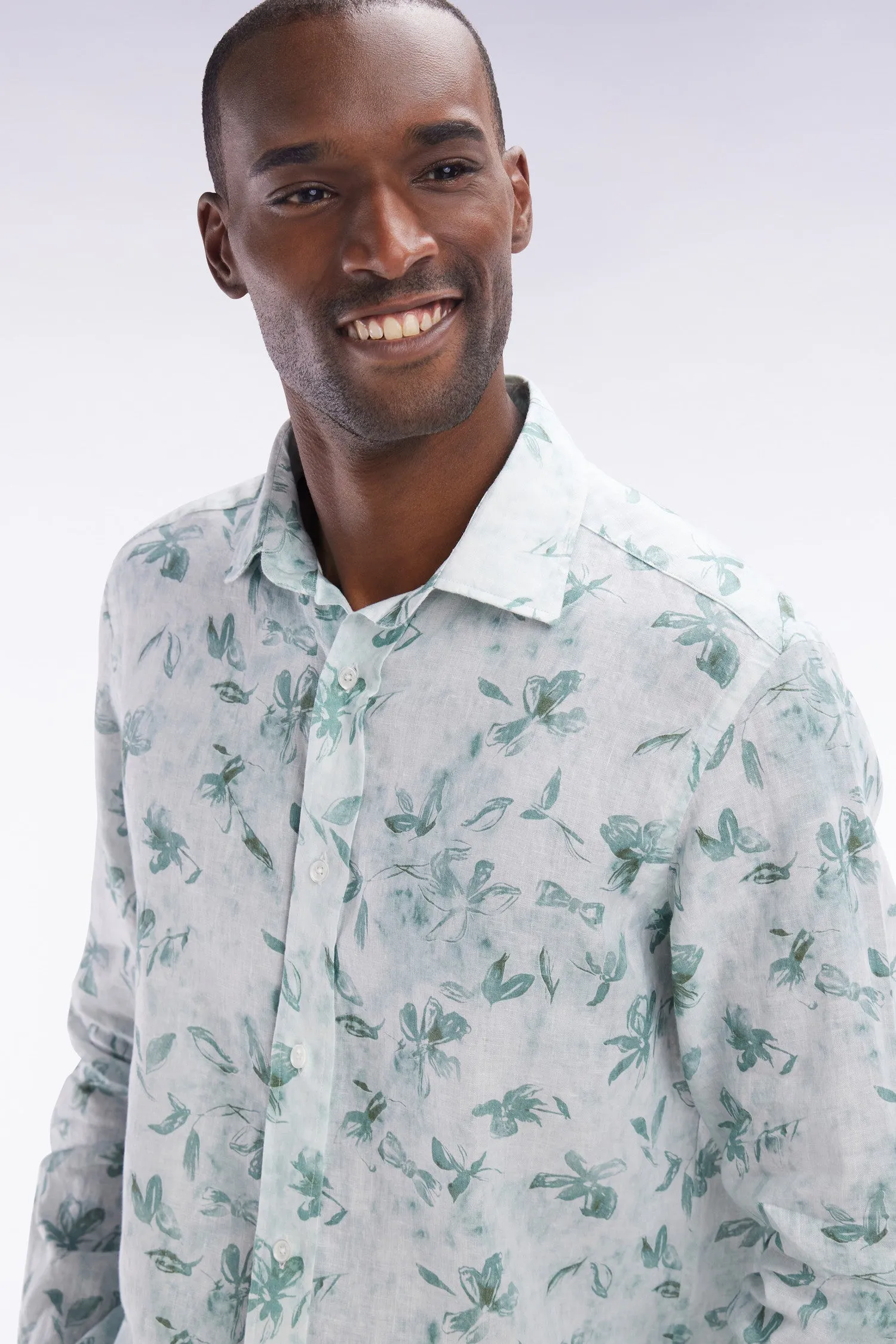 Chemise en lin vert à imprimé floral coupe ajustée sold by Eden Park product image thumbnail 3