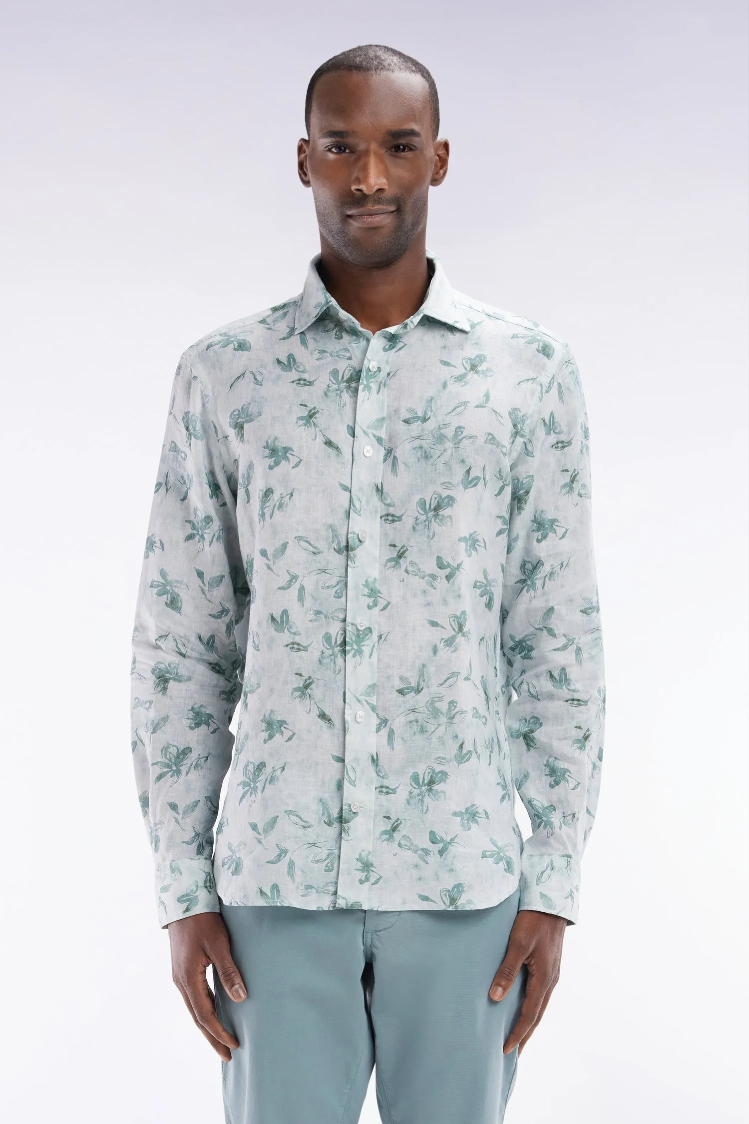 Chemise en lin vert à imprimé floral coupe ajustée sold by Eden Park
