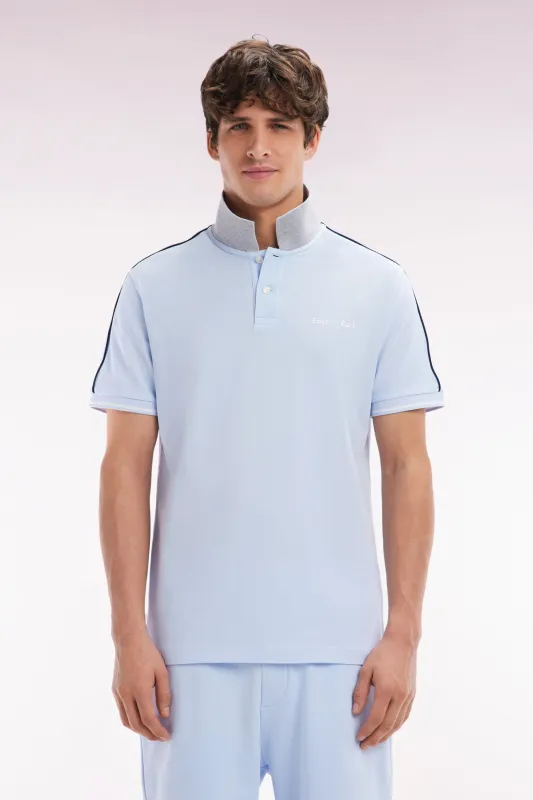 Polo à manches courtes uni en coton ciel inscription Eden Park coupe décontractée made by Eden Park