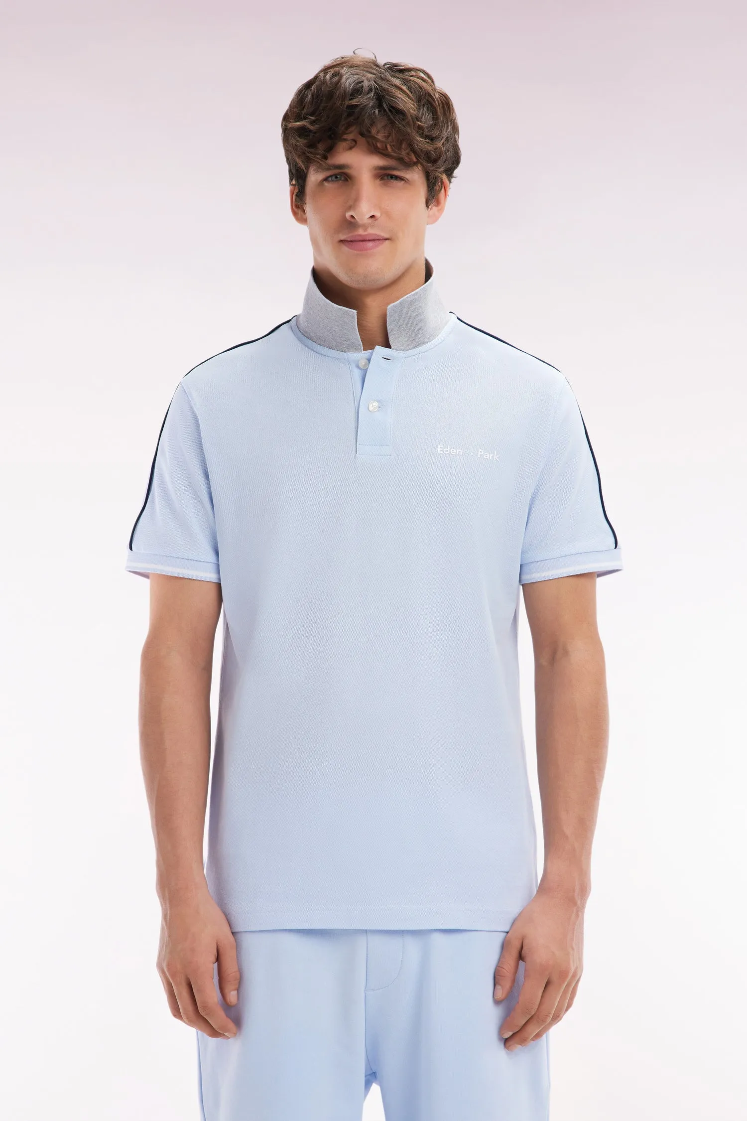 Polo à manches courtes uni en coton ciel inscription Eden Park coupe décontractée sold by Eden Park