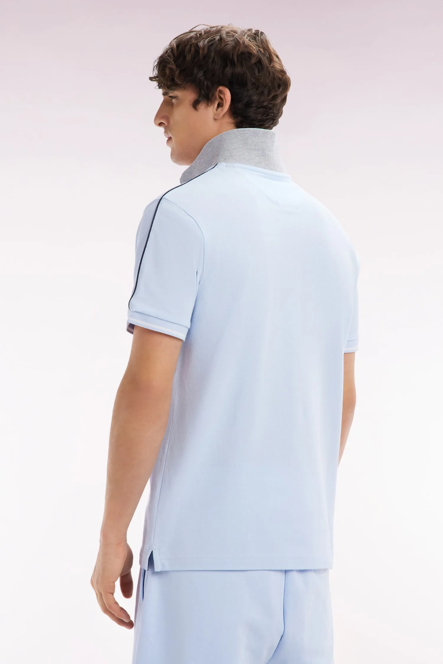 Polo à manches courtes uni en coton ciel inscription Eden Park coupe décontractée sold by Eden Park product image thumbnail 4