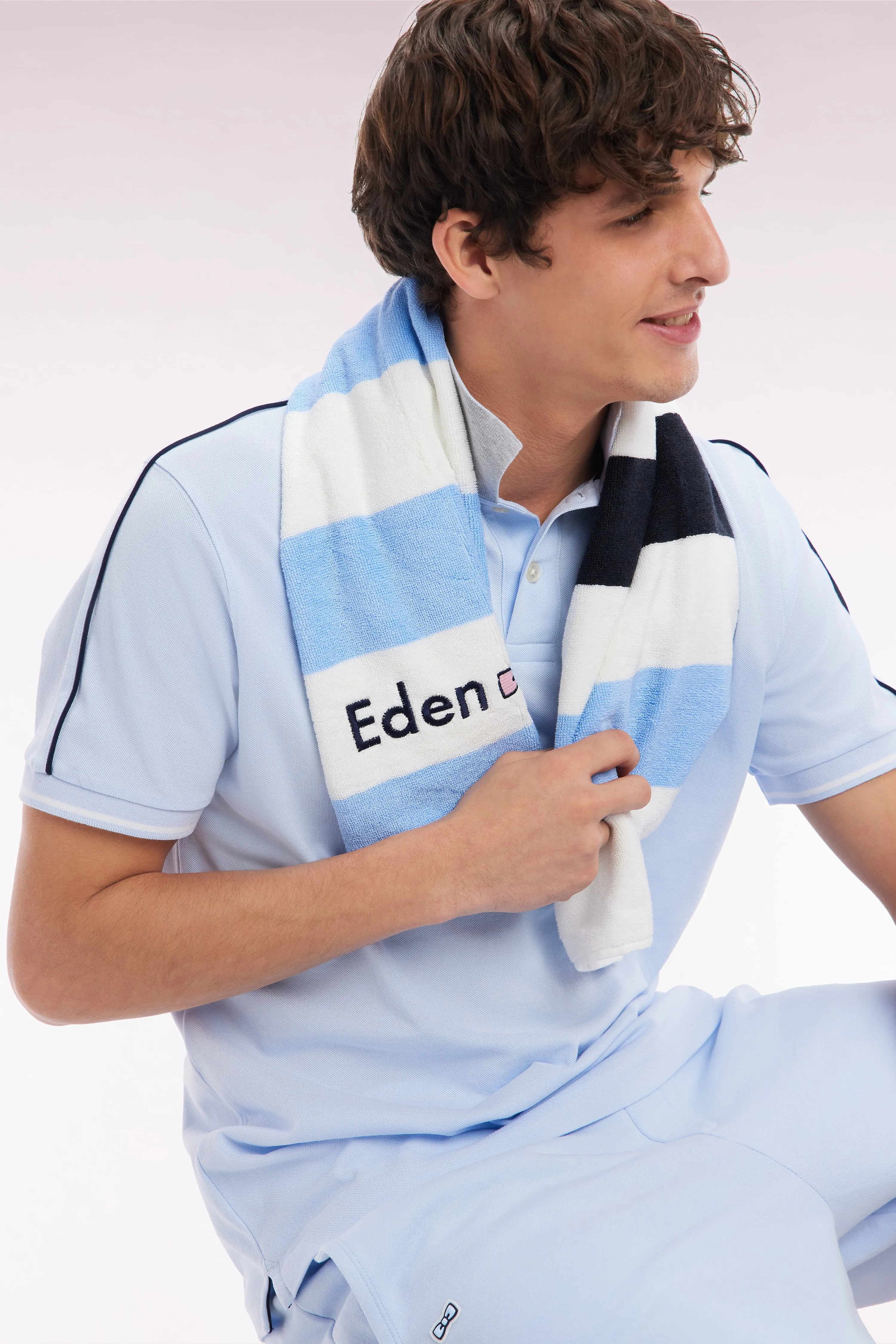 Polo à manches courtes uni en coton ciel inscription Eden Park coupe décontractée sold by Eden Park product image thumbnail 3