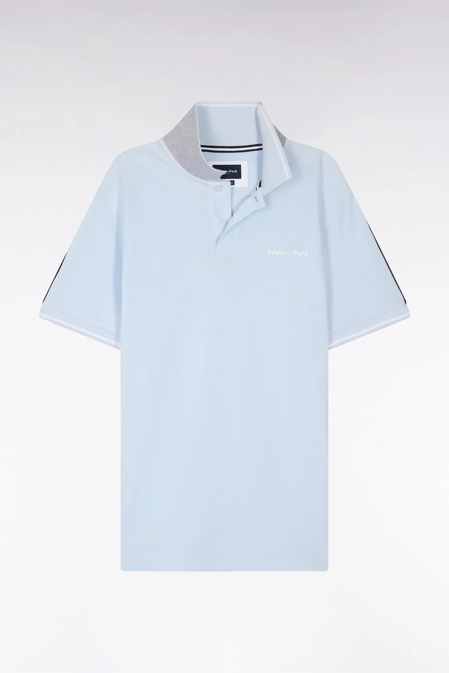 Polo à manches courtes uni en coton ciel inscription Eden Park coupe décontractée sold by Eden Park product image thumbnail 2