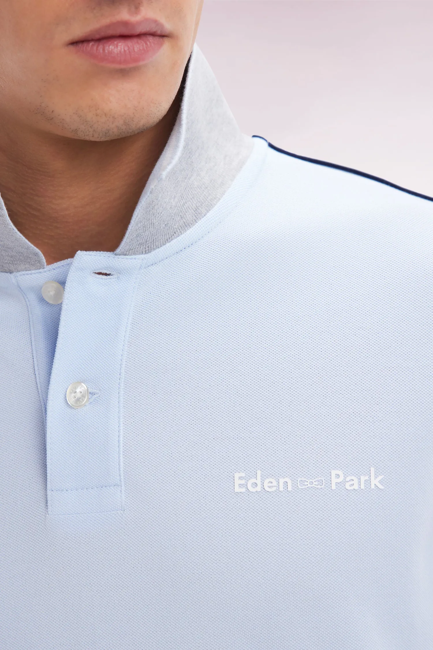 Polo à manches courtes uni en coton ciel inscription Eden Park coupe décontractée sold by Eden Park product image thumbnail 5