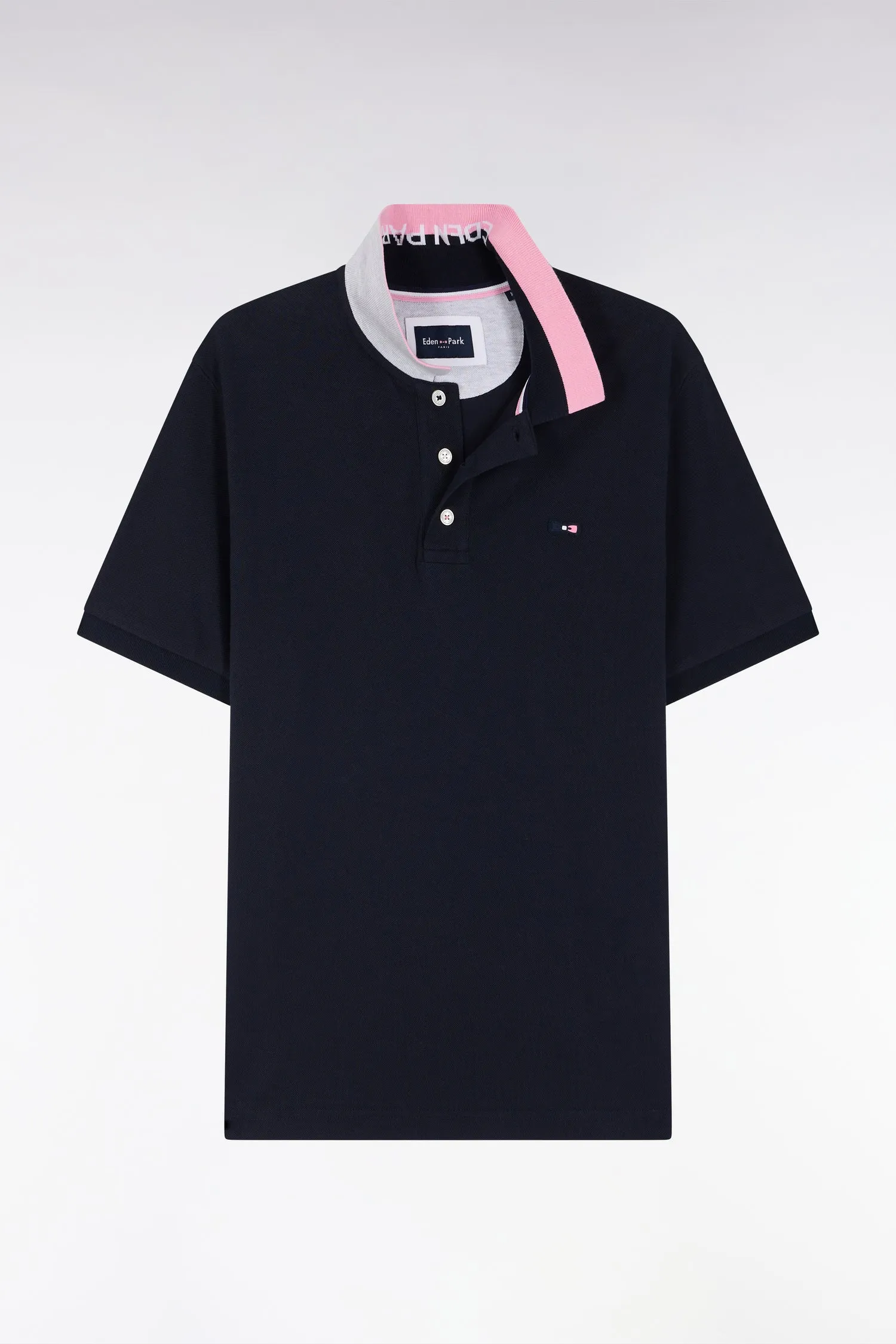 Polo à manches courtes en coton marine col bicolore jacquard Eden Park coupe droite sold by Eden Park product image thumbnail 2