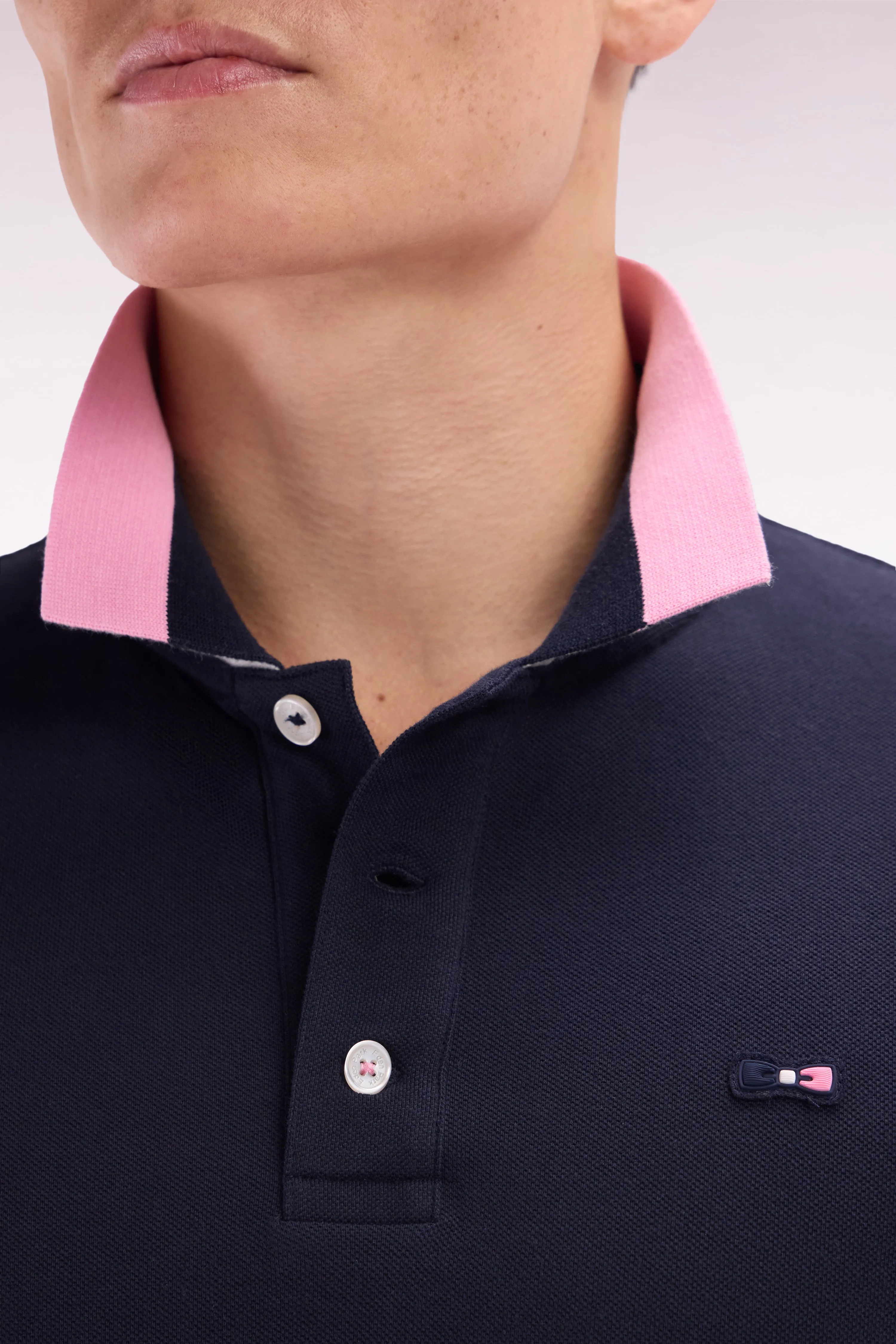 Polo à manches courtes en coton marine col bicolore jacquard Eden Park coupe droite sold by Eden Park product image thumbnail 5