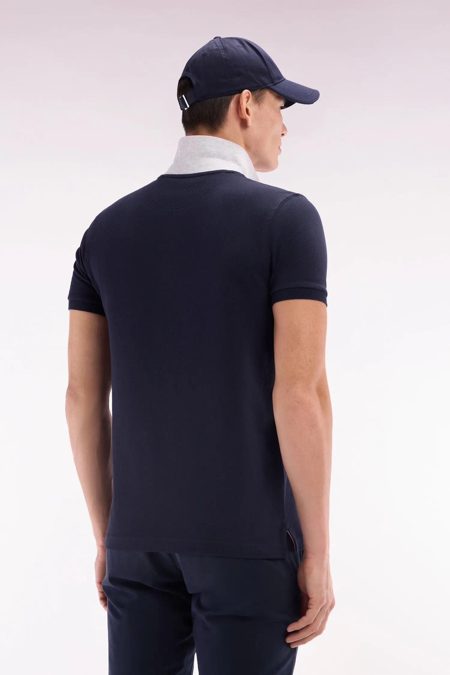 Polo à manches courtes en coton marine col bicolore jacquard Eden Park coupe droite sold by Eden Park product image thumbnail 4
