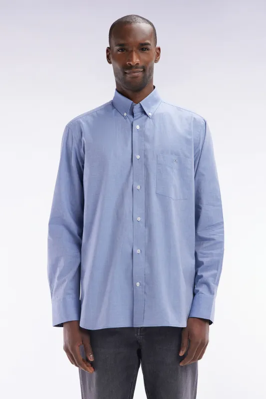 Chemise en coton bleu ciel coudière coupe droite made by Eden Park