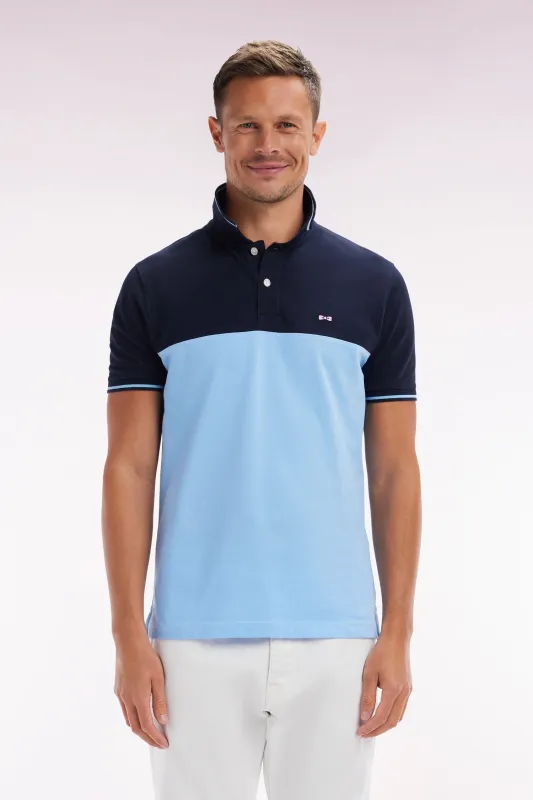 Polo à manches courtes en piqué coton ciel col jacquard coupe droite made by Eden Park