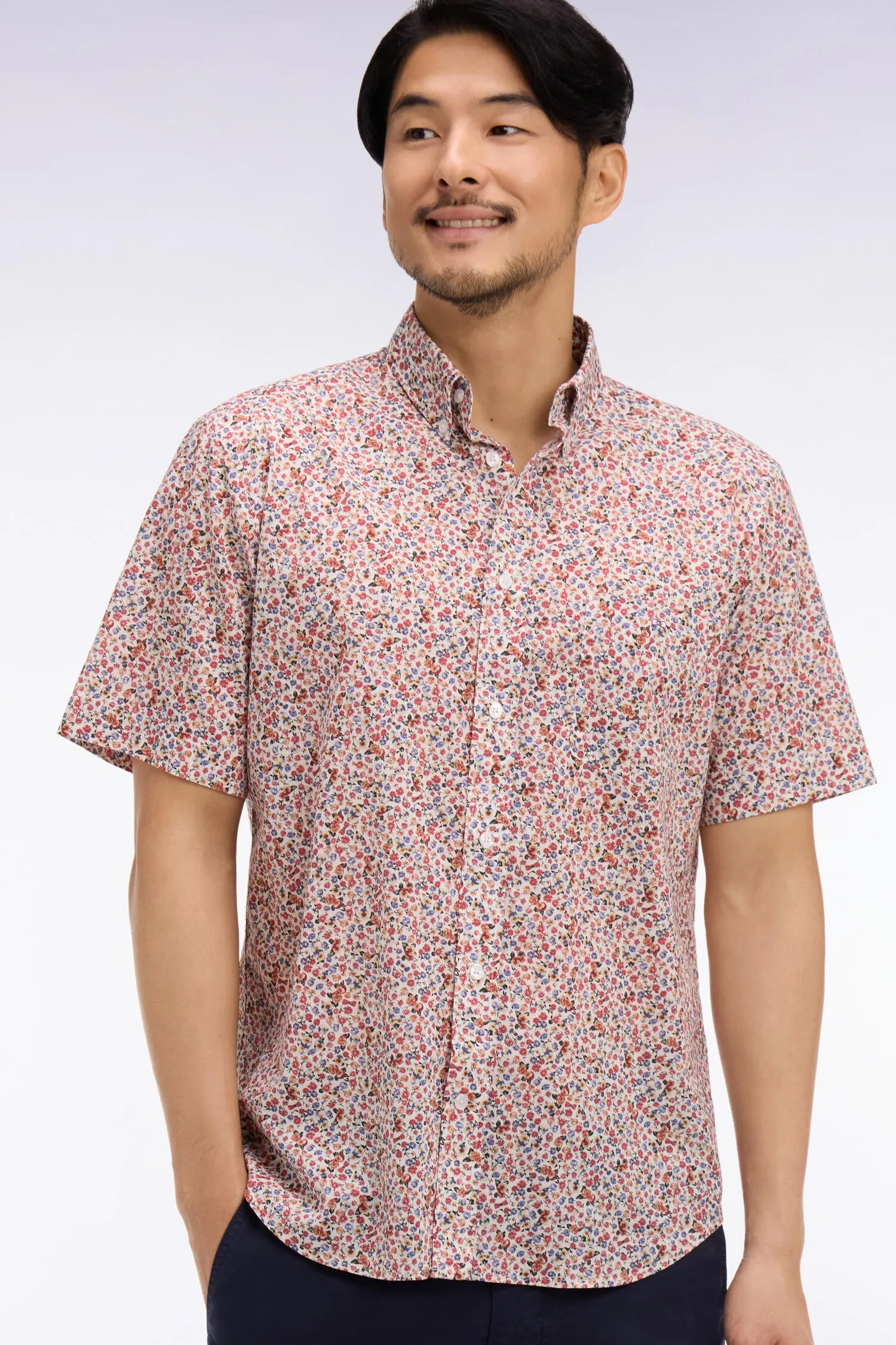 Chemise à manches courtes en coton à micromotif floral multicolore sold by Eden Park