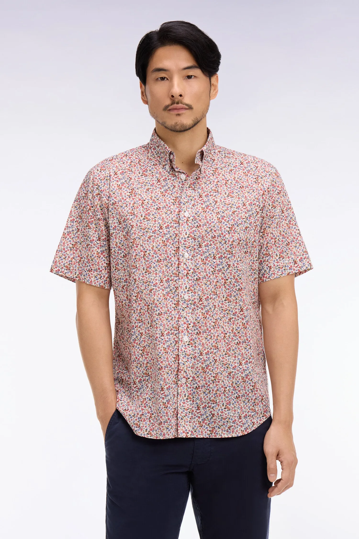 Chemise à manches courtes en coton à micromotif floral multicolore sold by Eden Park product image thumbnail 3