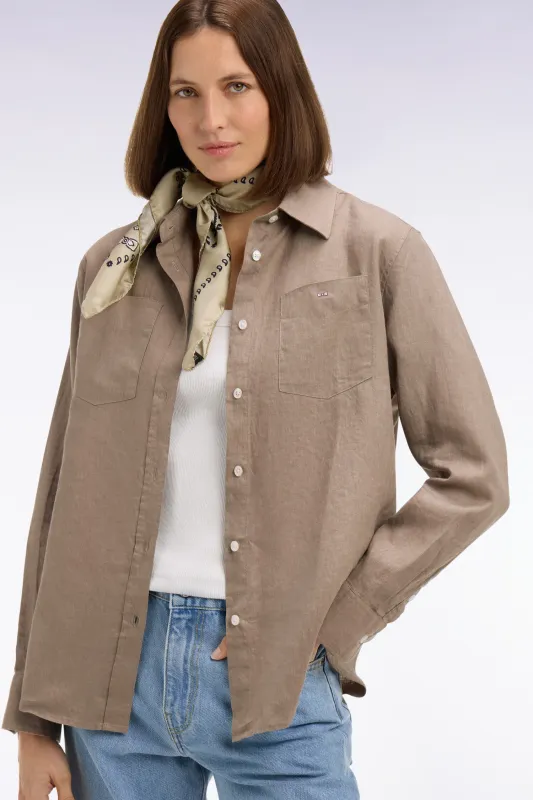 Chemise en lin beige à poches plaquées made by Eden Park