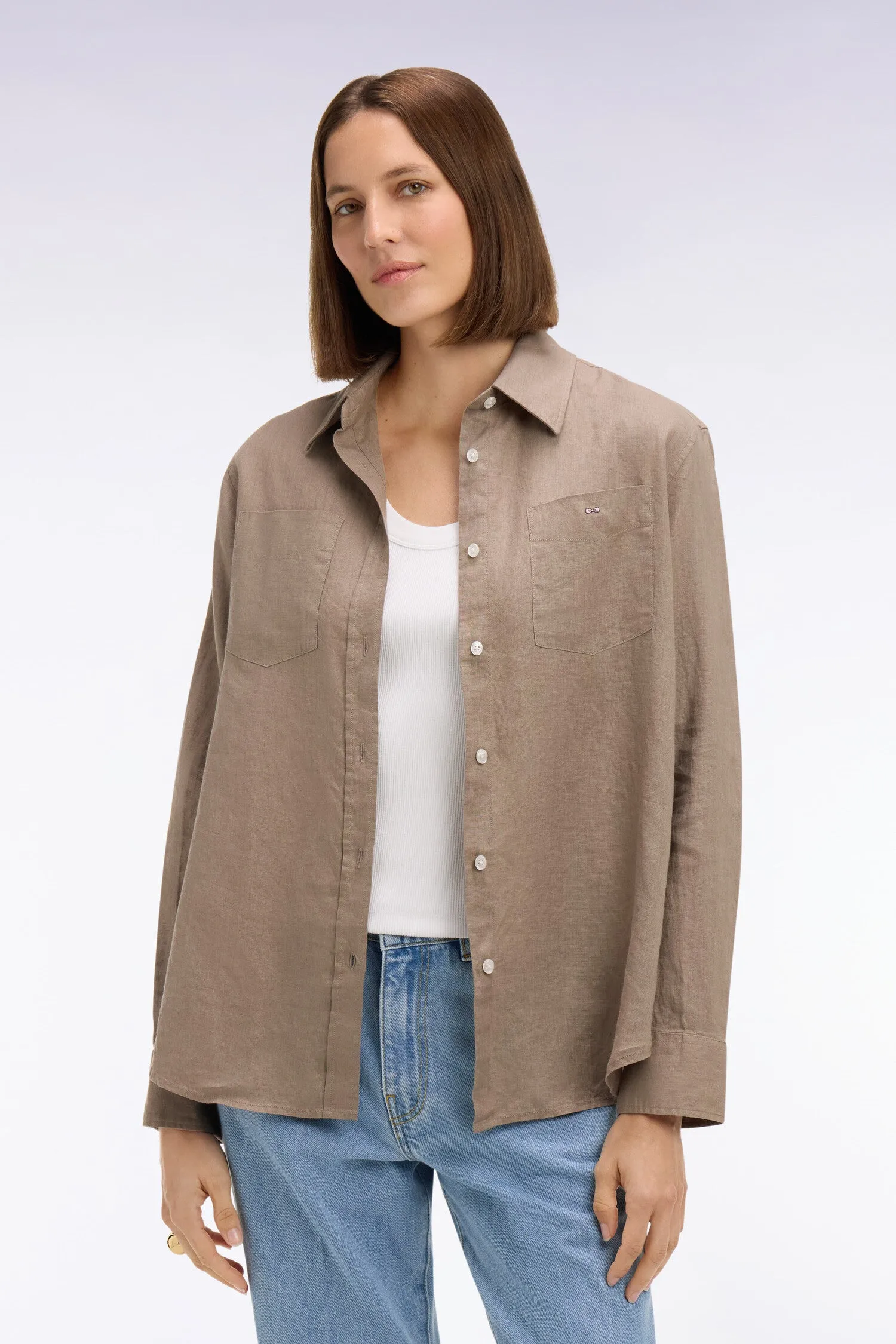Chemise en lin beige à poches plaquées sold by Eden Park product image thumbnail 3