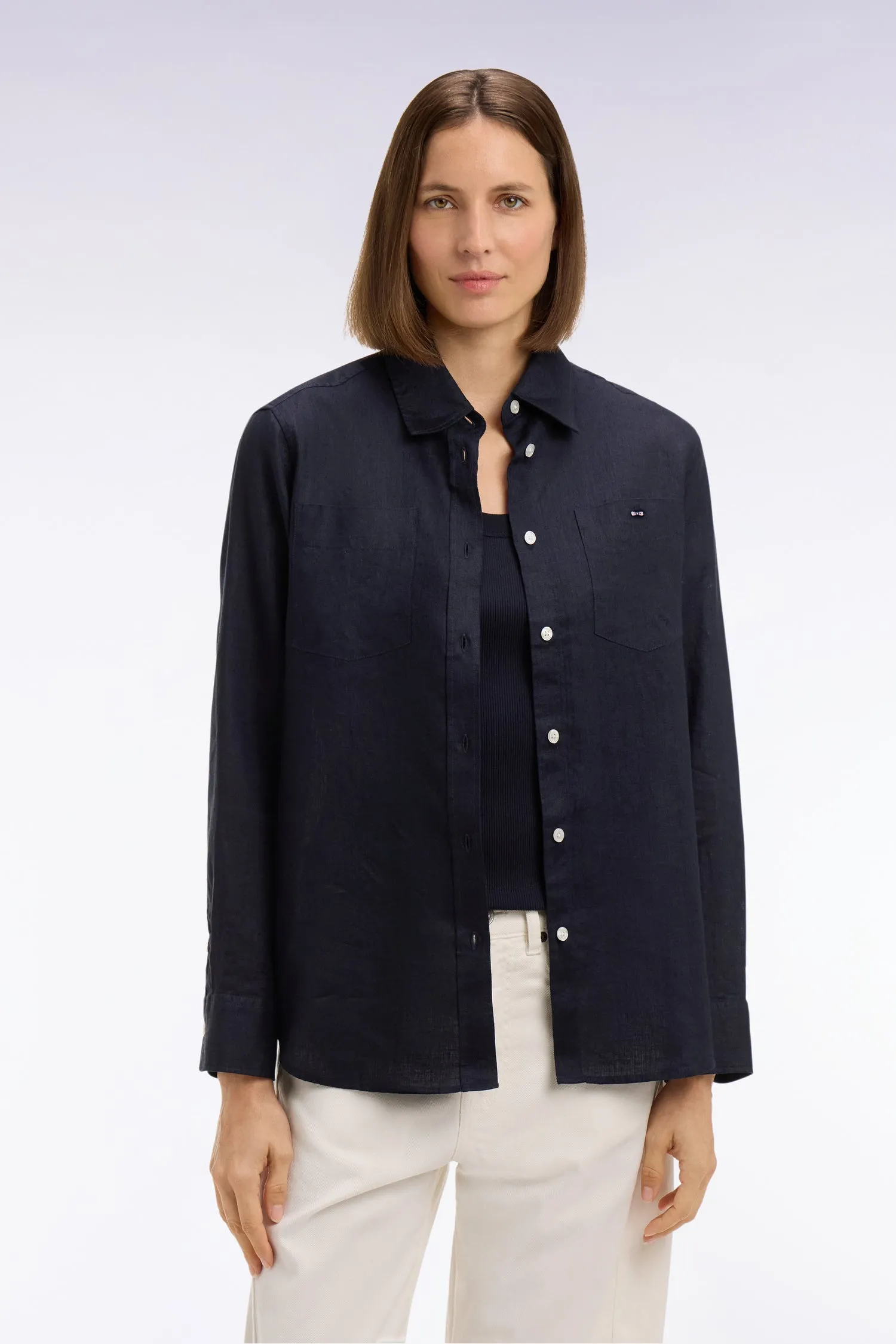 Chemise en lin marine à poches plaquées sold by Eden Park product image thumbnail 3