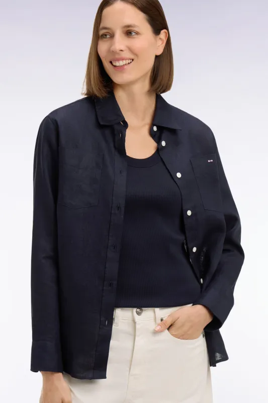 Chemise en lin marine à poches plaquées made by Eden Park