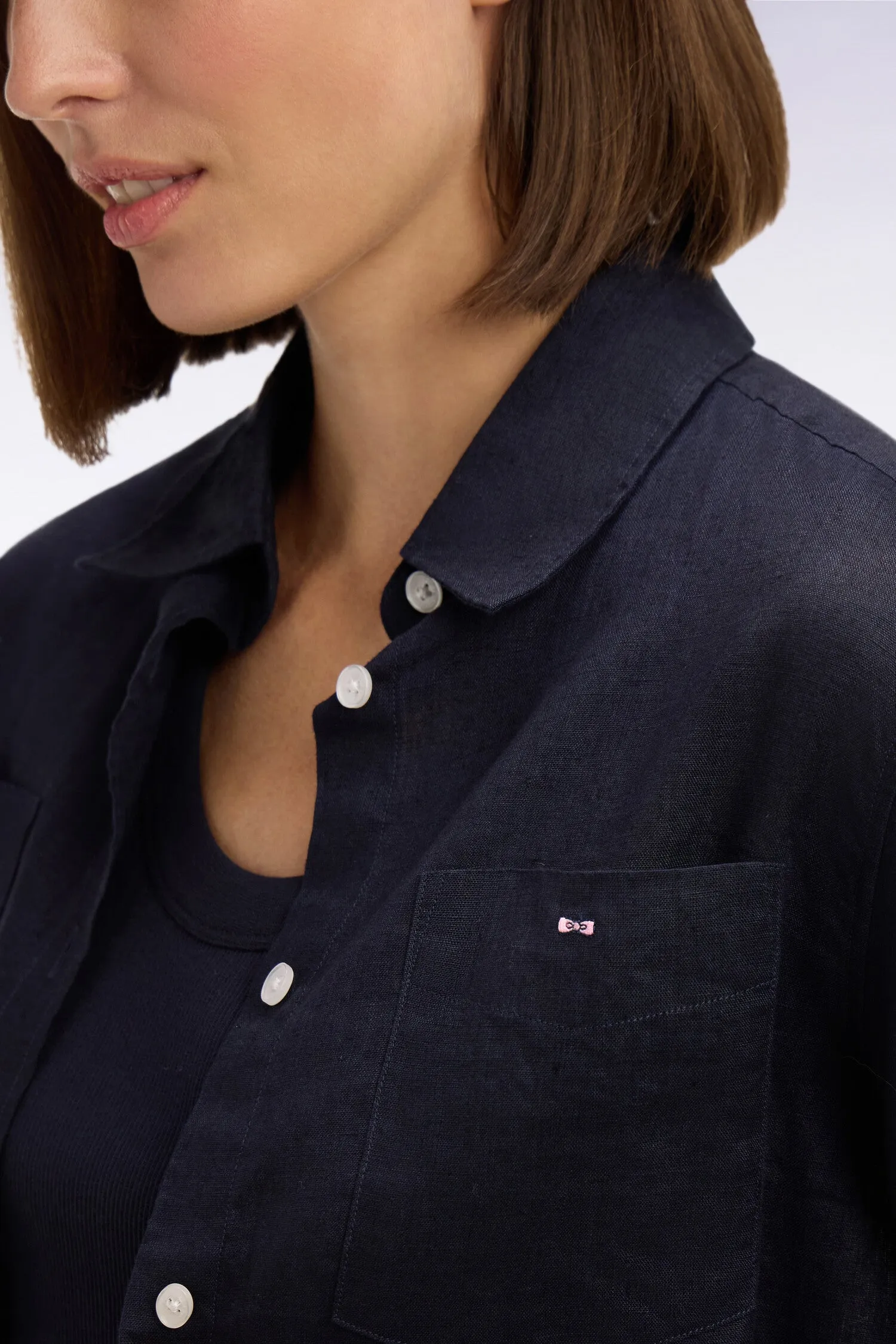 Chemise en lin marine à poches plaquées sold by Eden Park product image thumbnail 4