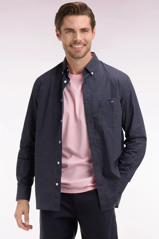 Chemise en popeline de coton rose à micromotifs coupe regular made by Eden Park