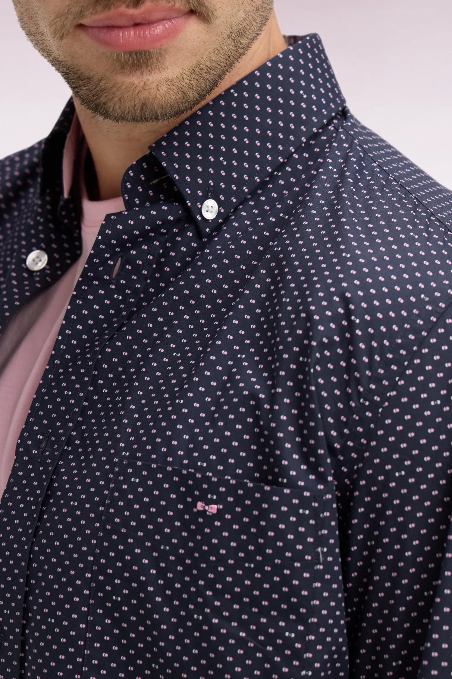 Chemise en popeline de coton rose à micromotifs coupe regular sold by Eden Park product image thumbnail 4