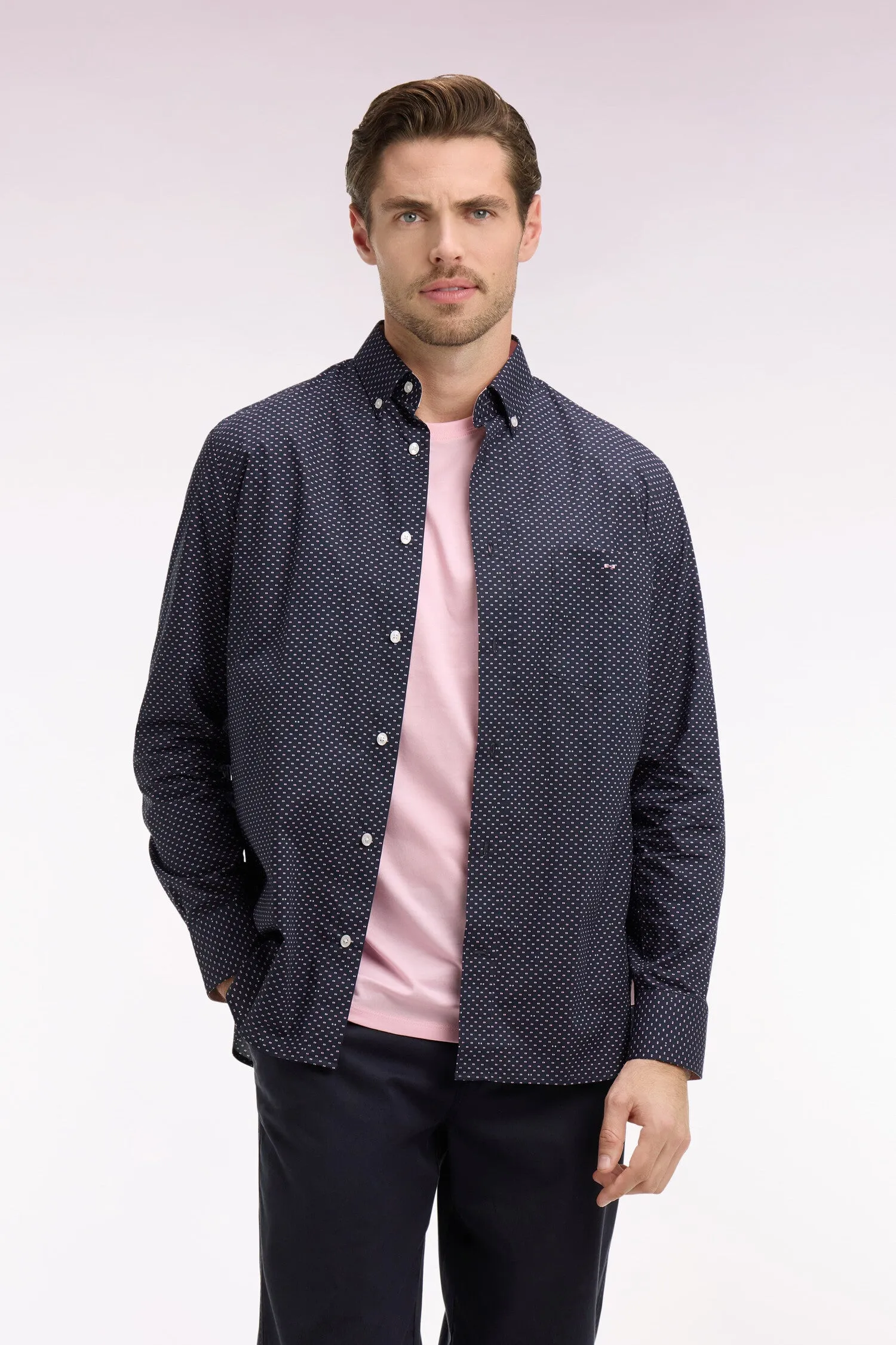 Chemise en popeline de coton rose à micromotifs coupe regular sold by Eden Park product image thumbnail 3