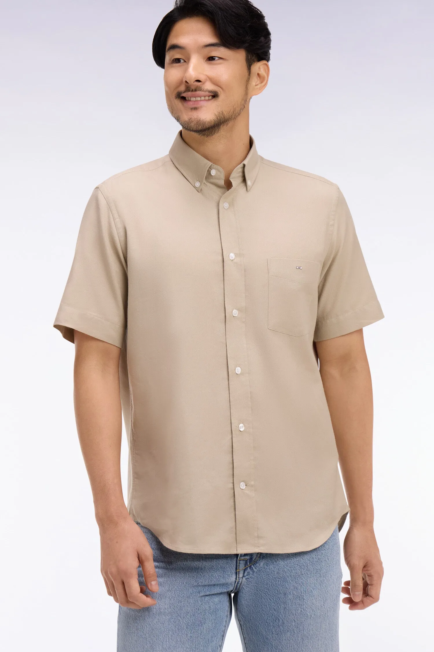 Chemise à manches courtes en piqué coton beige sold by Eden Park