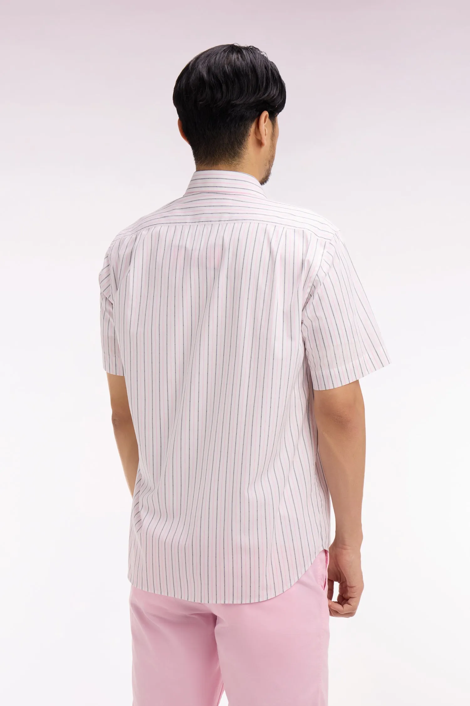 Chemise à manches courtes en dobby de coton rayé rose sold by Eden Park product image thumbnail 5