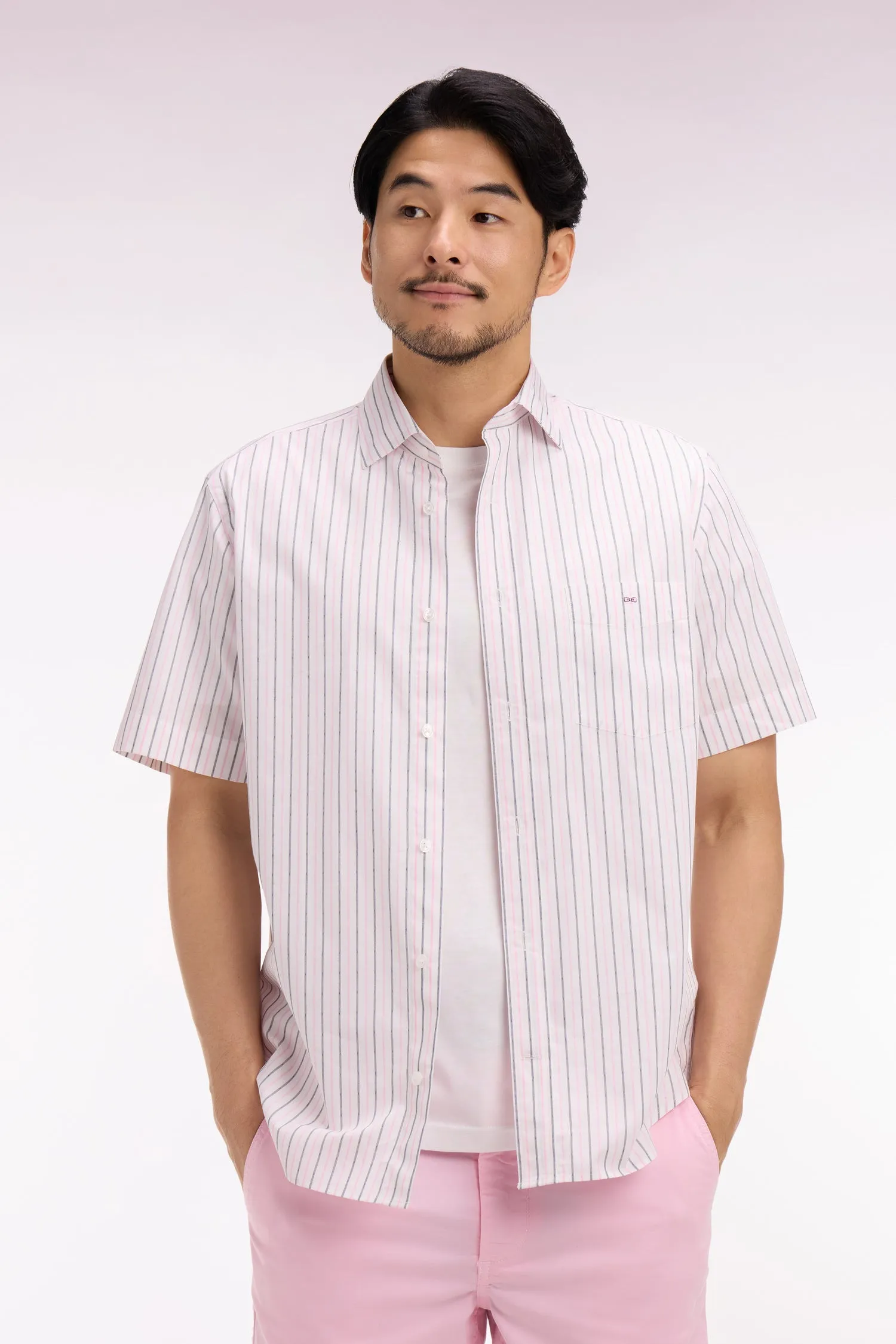 Chemise à manches courtes en dobby de coton rayé rose sold by Eden Park product image thumbnail 3