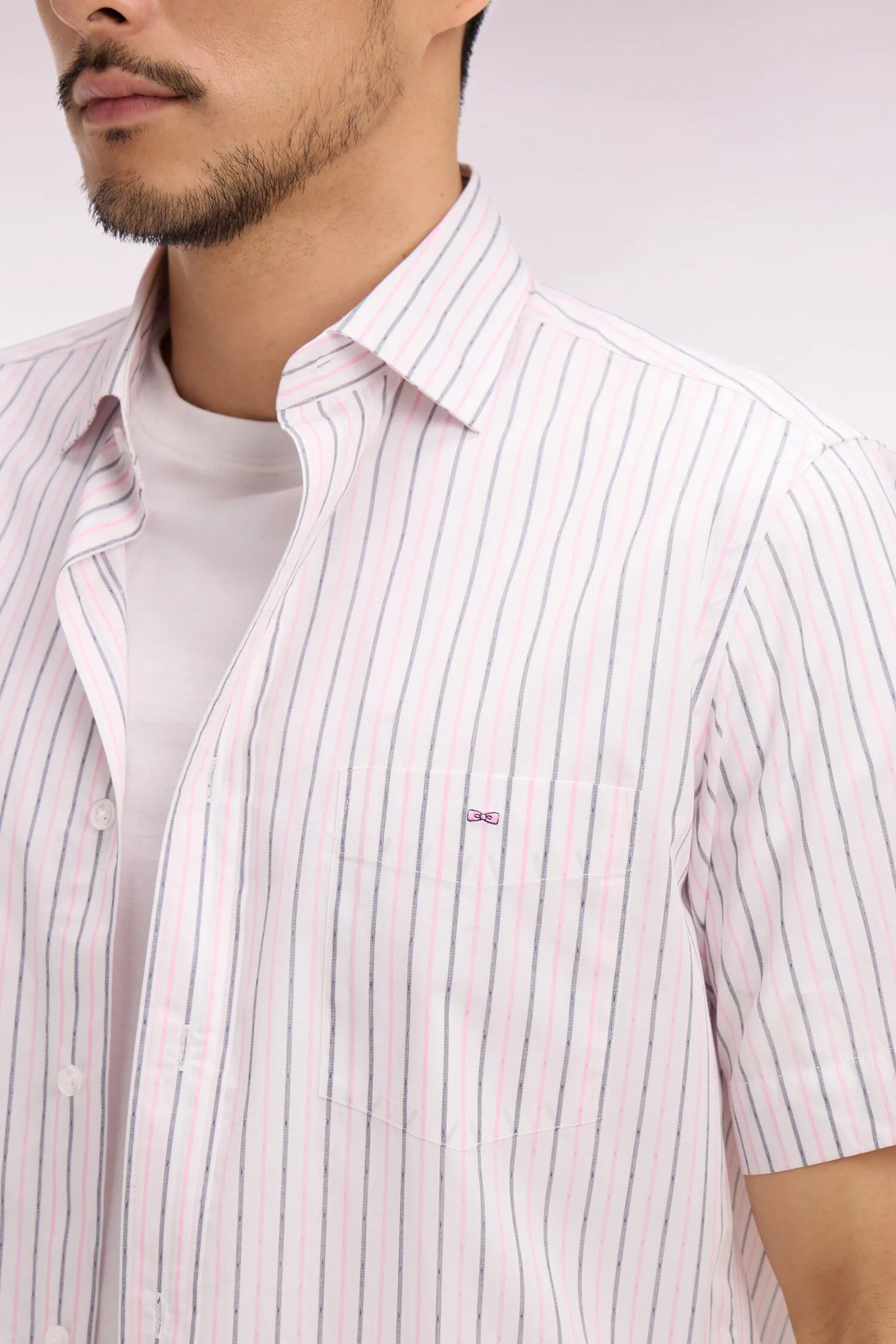 Chemise à manches courtes en dobby de coton rayé rose sold by Eden Park product image thumbnail 4