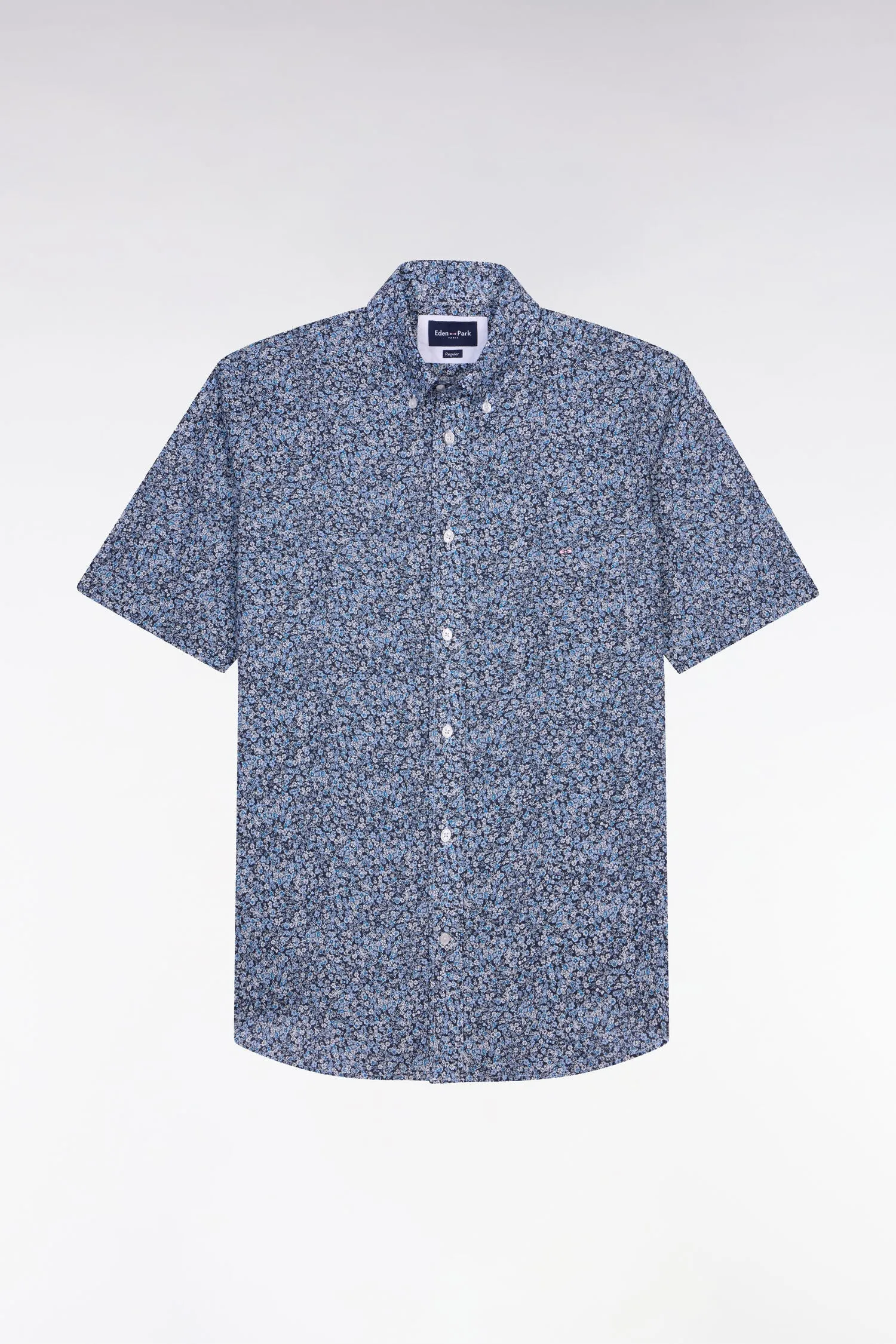 Chemise à manches courtes en coton bleu à micromotif floral sold by Eden Park product image thumbnail 3