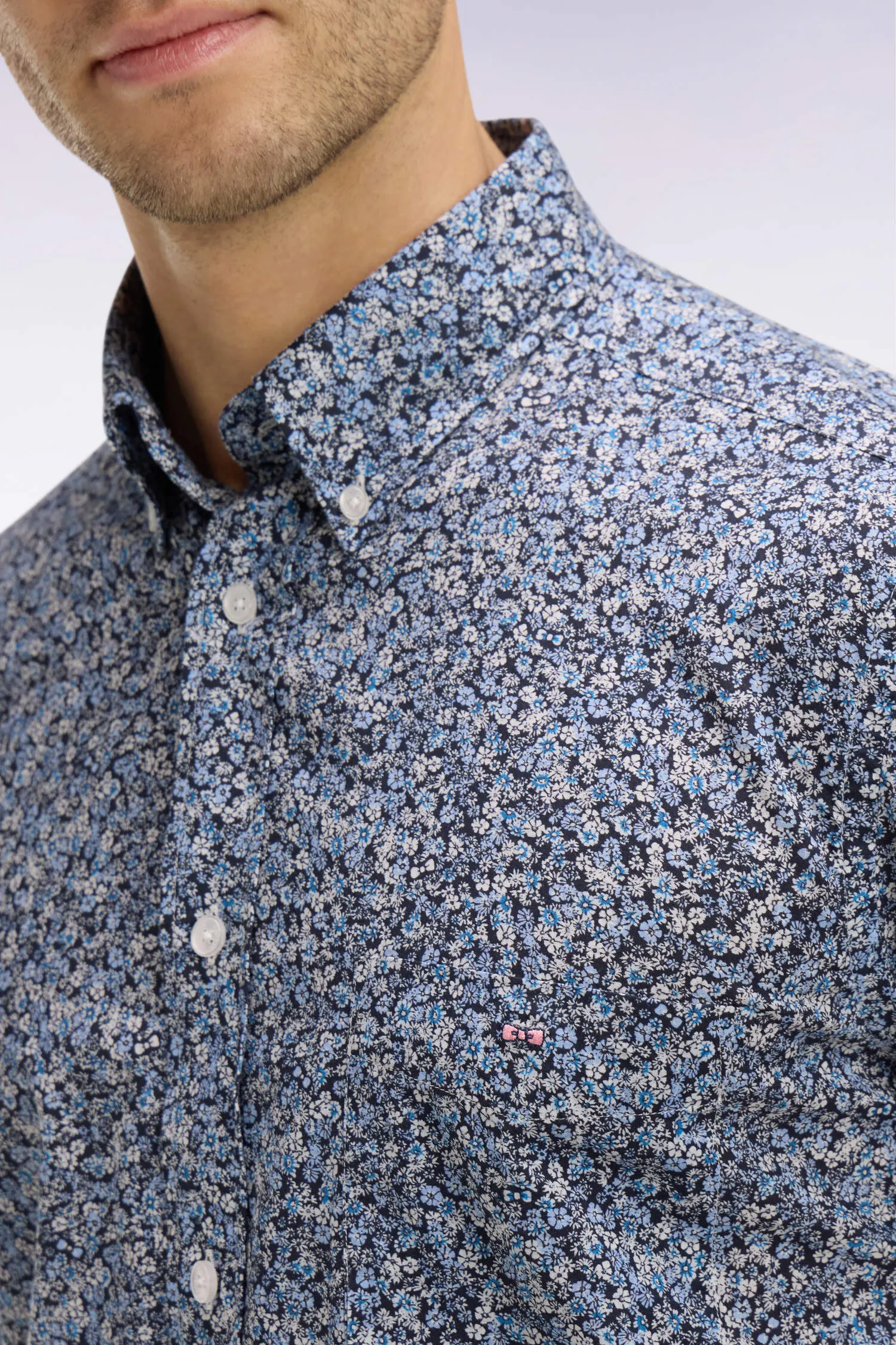 Chemise à manches courtes en coton bleu à micromotif floral sold by Eden Park product image thumbnail 2