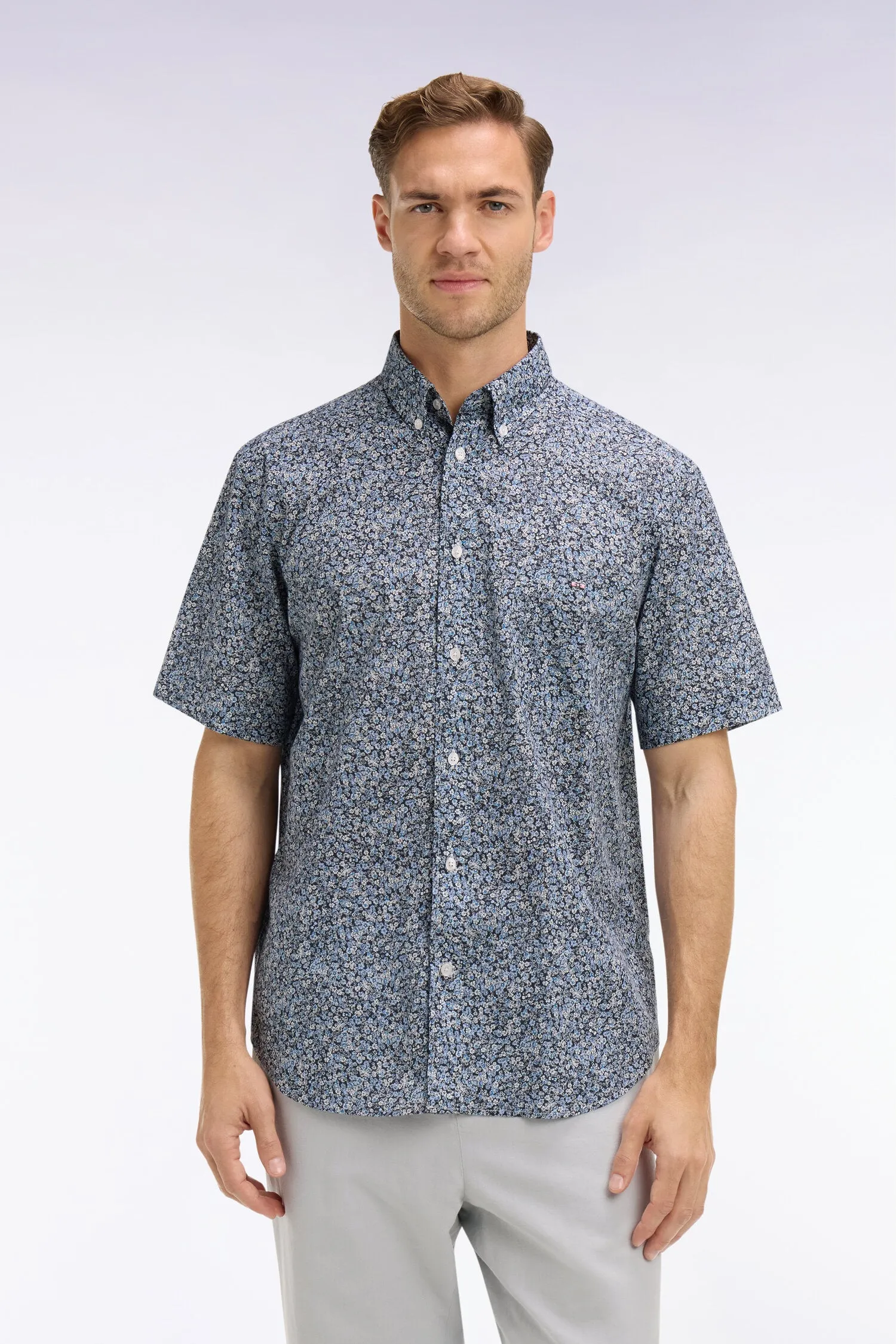 Chemise à manches courtes en coton bleu à micromotif floral sold by Eden Park product image thumbnail 4
