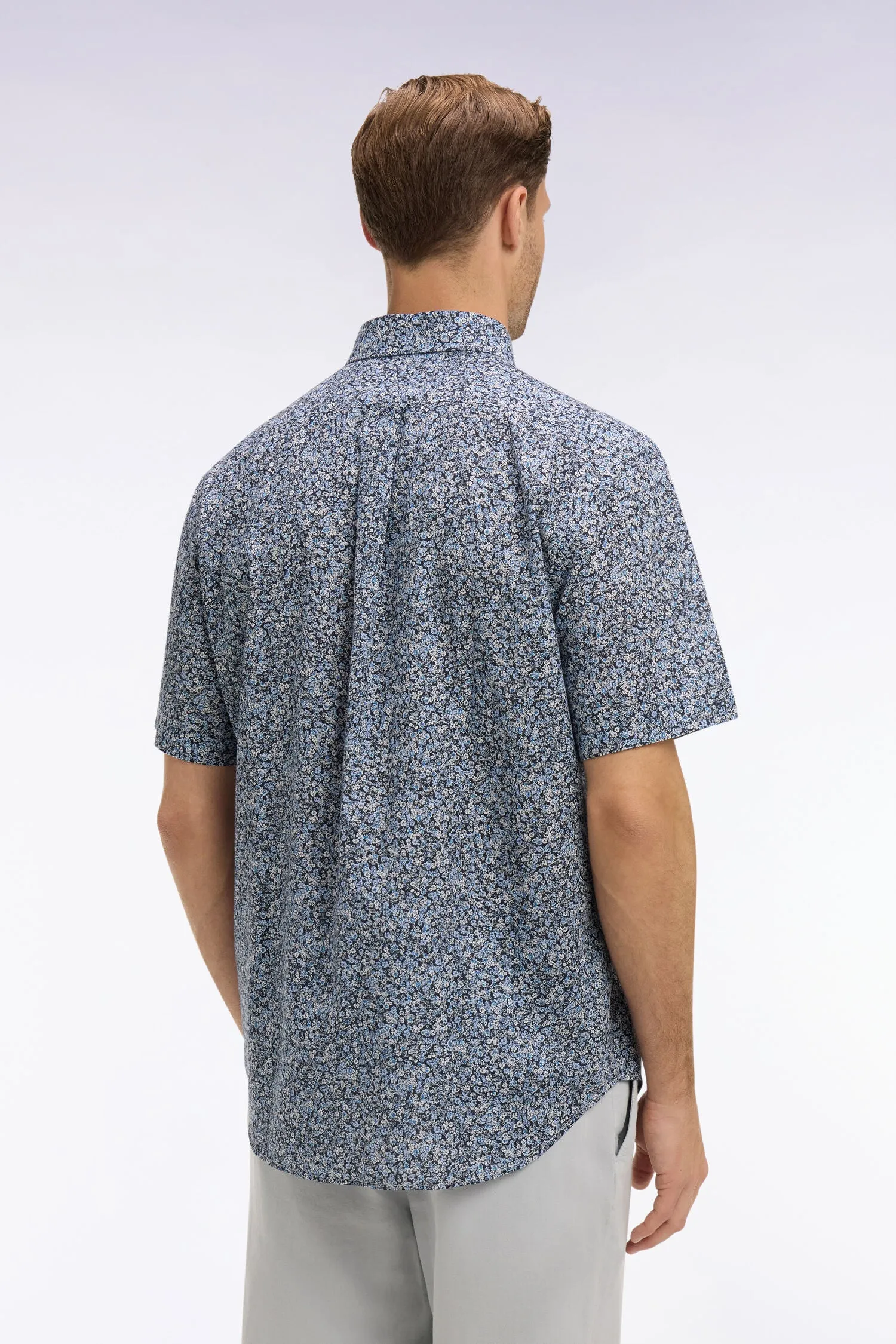 Chemise à manches courtes en coton bleu à micromotif floral sold by Eden Park product image thumbnail 5