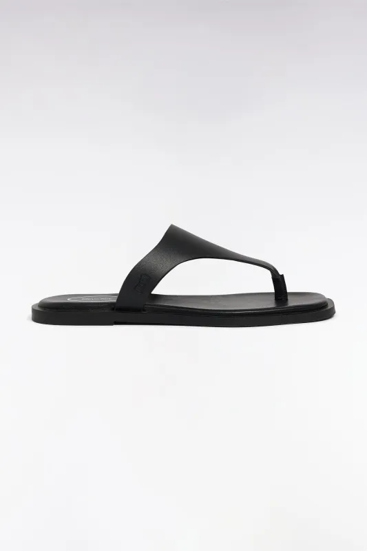 Sandales tongs en cuir de vachette noir made by Eden Park