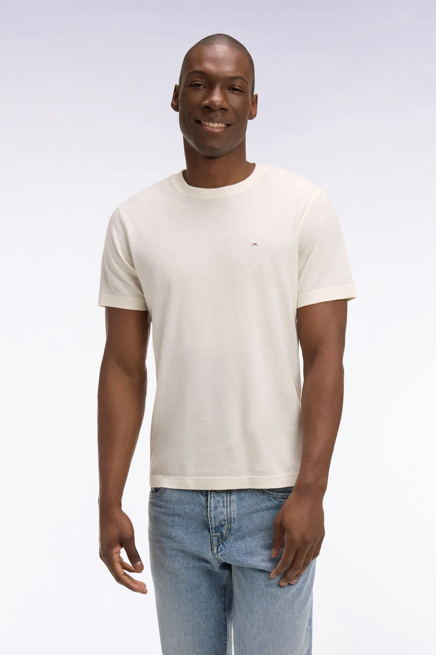 T-shirt à manches courtes en coton et lin écru coupe regular sold by Eden Park product image thumbnail 3