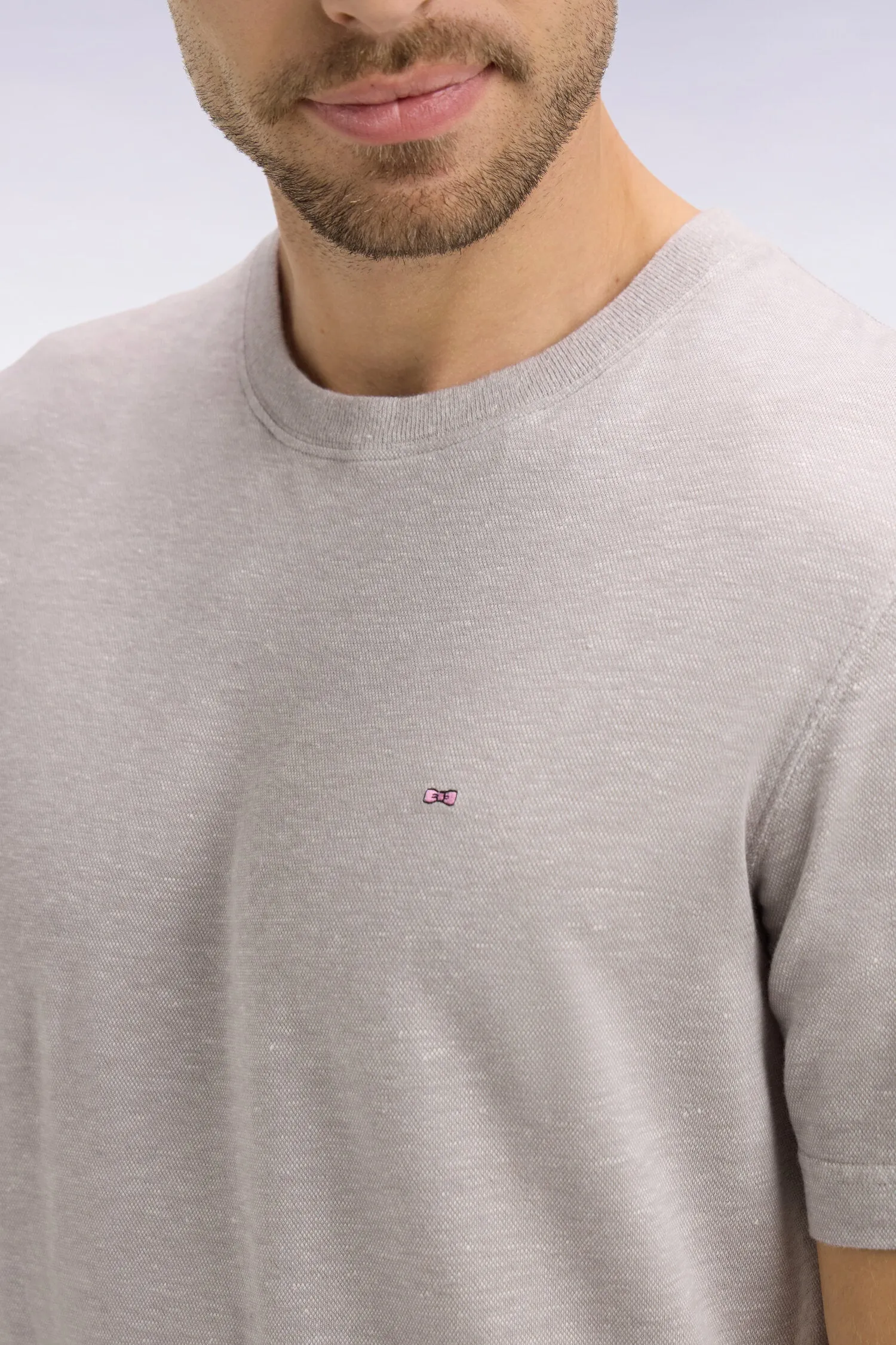 T-shirt à manches courtes en coton et lin gris coupe regular sold by Eden Park product image thumbnail 4