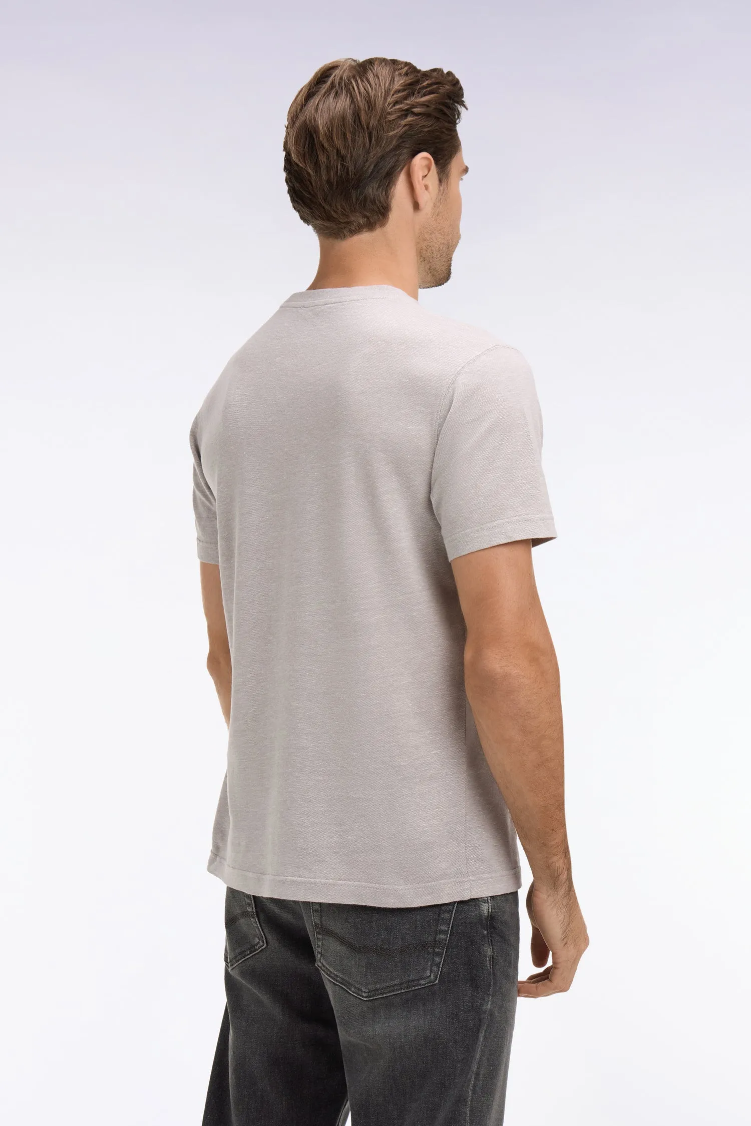 T-shirt à manches courtes en coton et lin gris coupe regular sold by Eden Park product image thumbnail 5