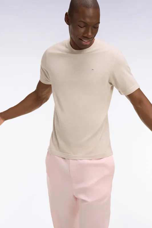 T-shirt à manches courtes en coton et lin beige coupe regular made by Eden Park