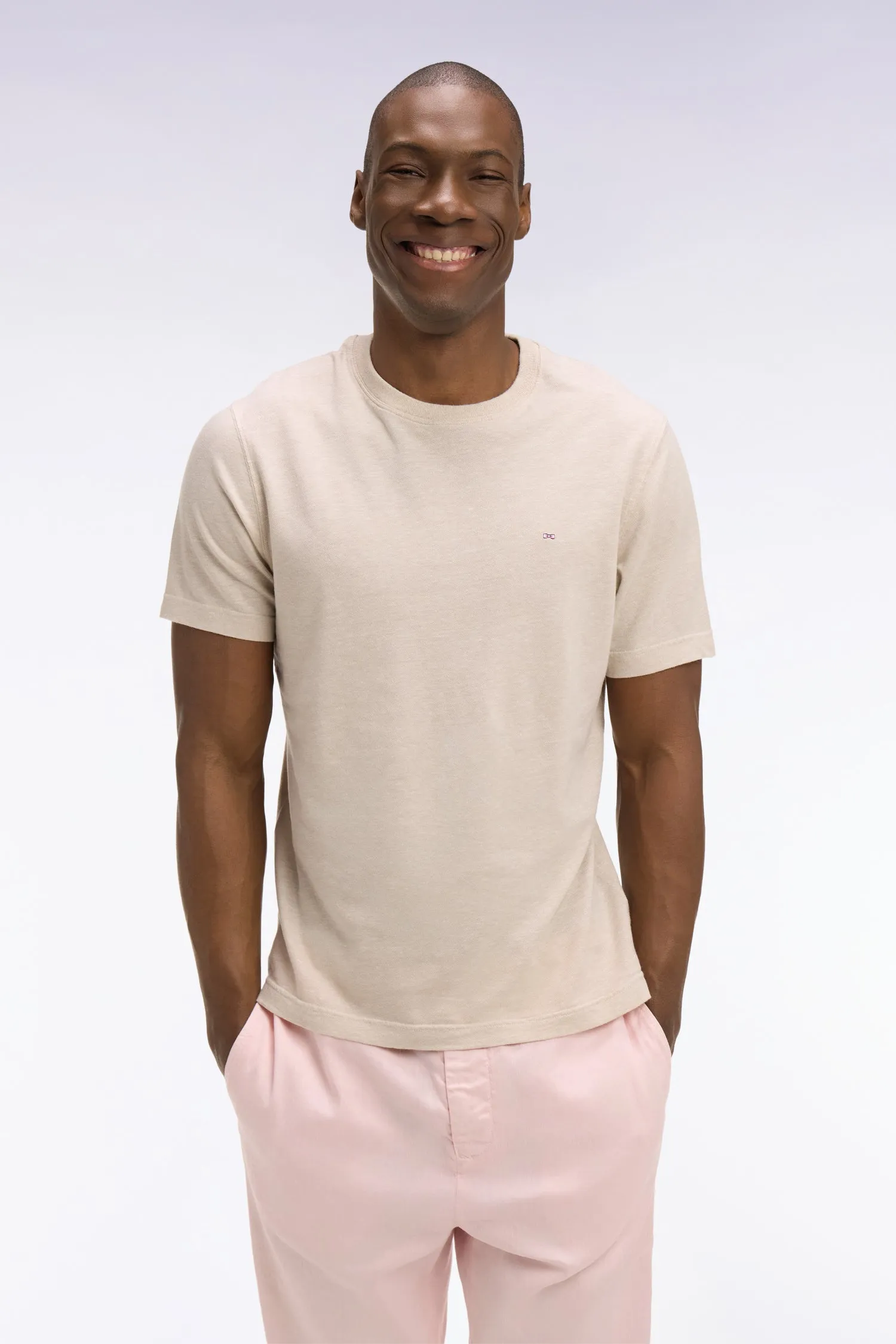 T-shirt à manches courtes en coton et lin beige coupe regular sold by Eden Park product image thumbnail 3